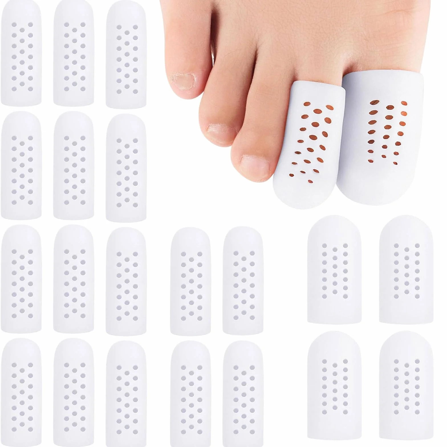 Proteggi Dita Piedi in Silicone, Protezione Traspirante per Vesciche Calli e Duroni, Copri Dita per Alluce e Mignolo, Kit 2 Taglie Bianco