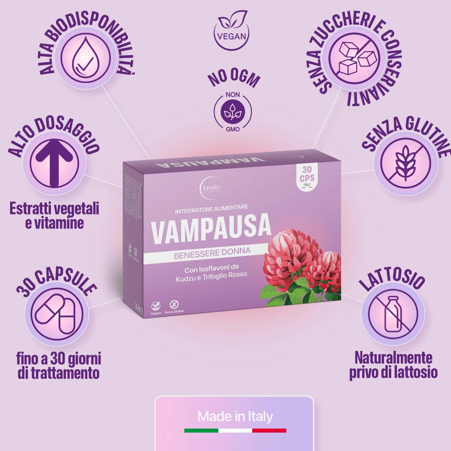 Integratori Menopausa con Isoflavoni di Trifoglio Rosso e Kudzu, Agnocasto, Cimicifuga, Salvia per Vampate di Calore ed Equilibrio Ormonale
