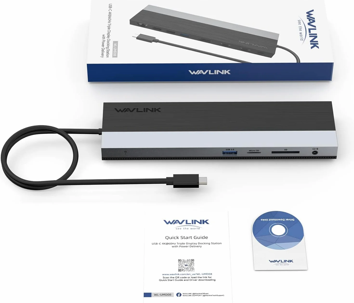WAVLINK Docking Station USB C 3 monitor, Docking Station con Dual HDMI, DP, 100W PD, USB3.0&2.0, RJ45, slot SD/TF, audio/microfono, compatibile solo con computer Windows