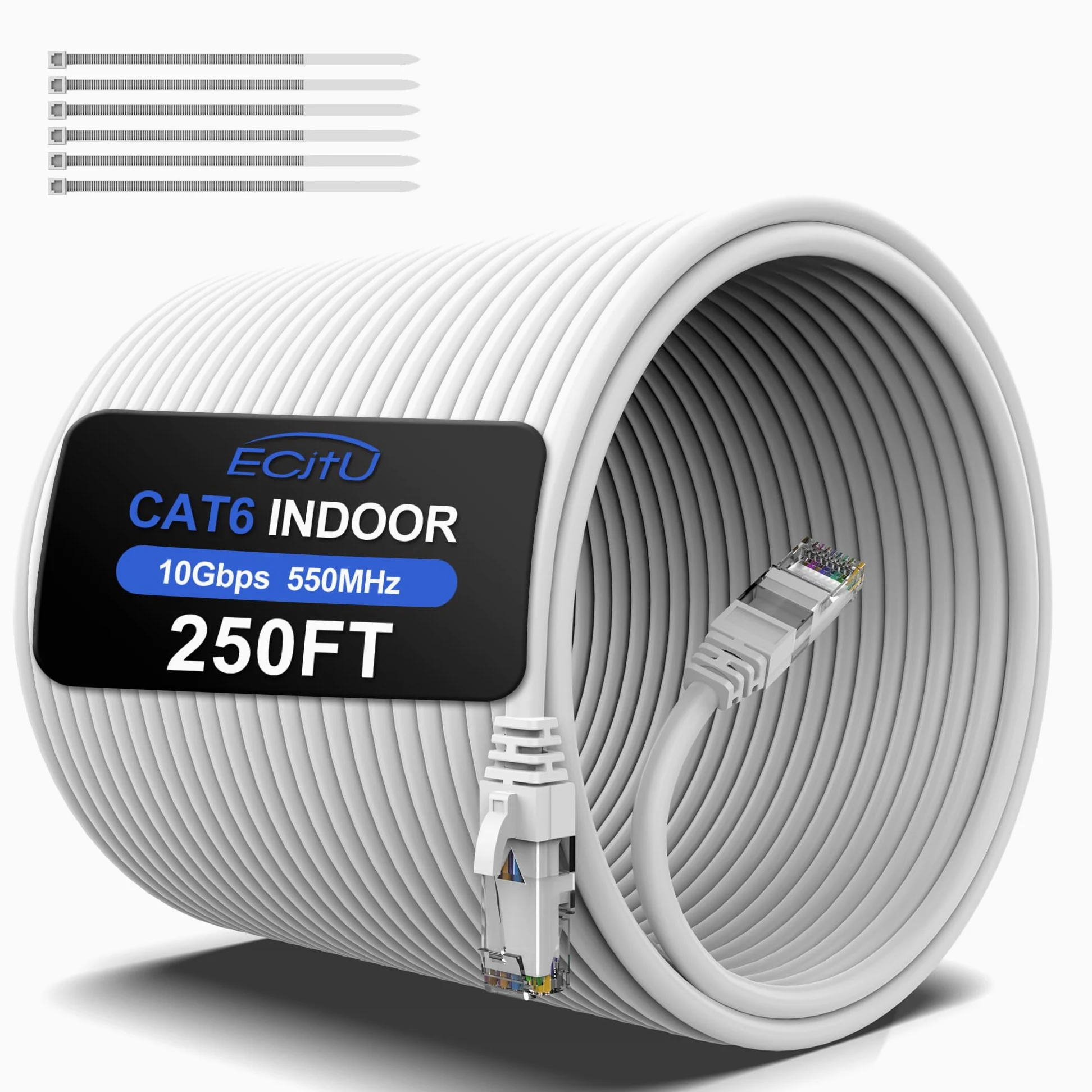 Cavo Ethernet Cat6 250 piedi, cavo patch Cat 6, cavo Cat6, cavo di rete, cavo Internet 24AWG, UTP CCA - bianco 250FT