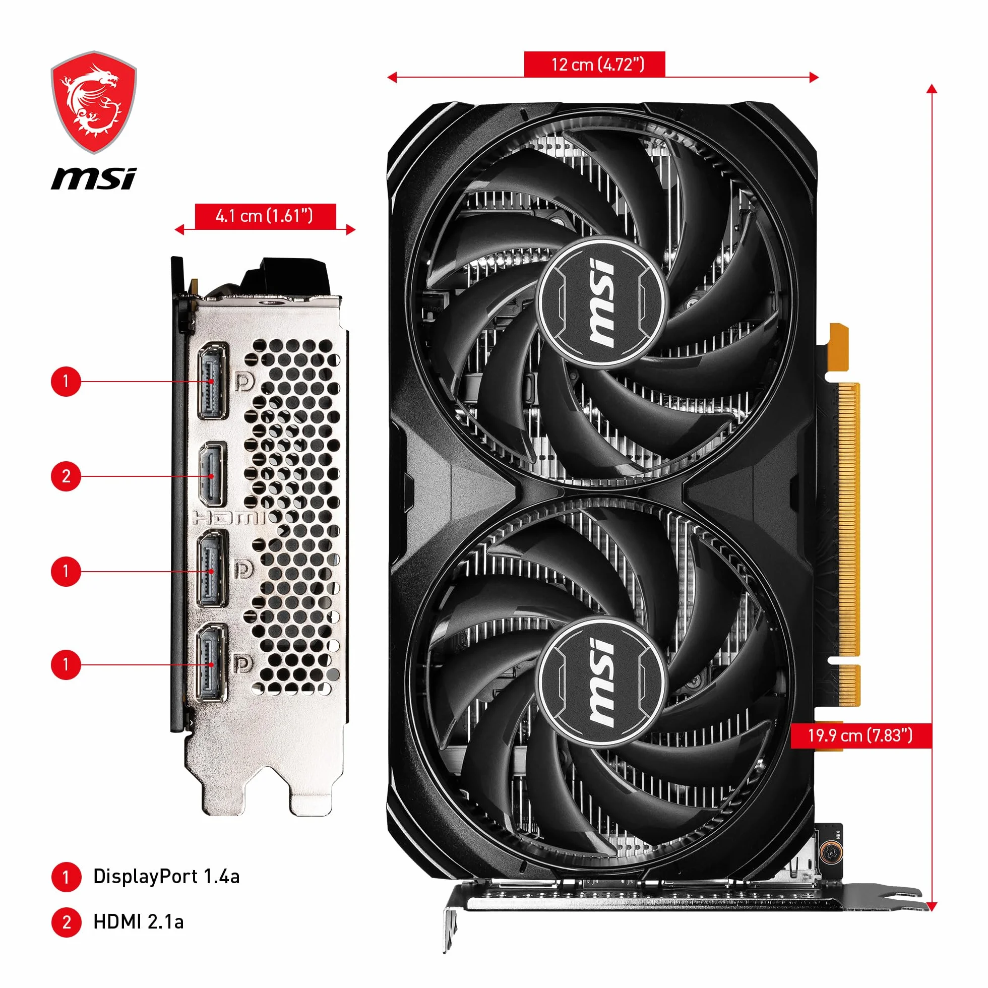 MSI GeForce RTX 4060 VENTUS 2X BLACK 8G OC Scheda Video Gaming, 8GB GDDR6 (17 Gbps / 128-bit), PCI Express Gen4, 8-pin x1, DisplayPort x3 (v1.4a), HDMI 2.1 - Ventole TORX 4.0, Tecnologia ZERO FROZR