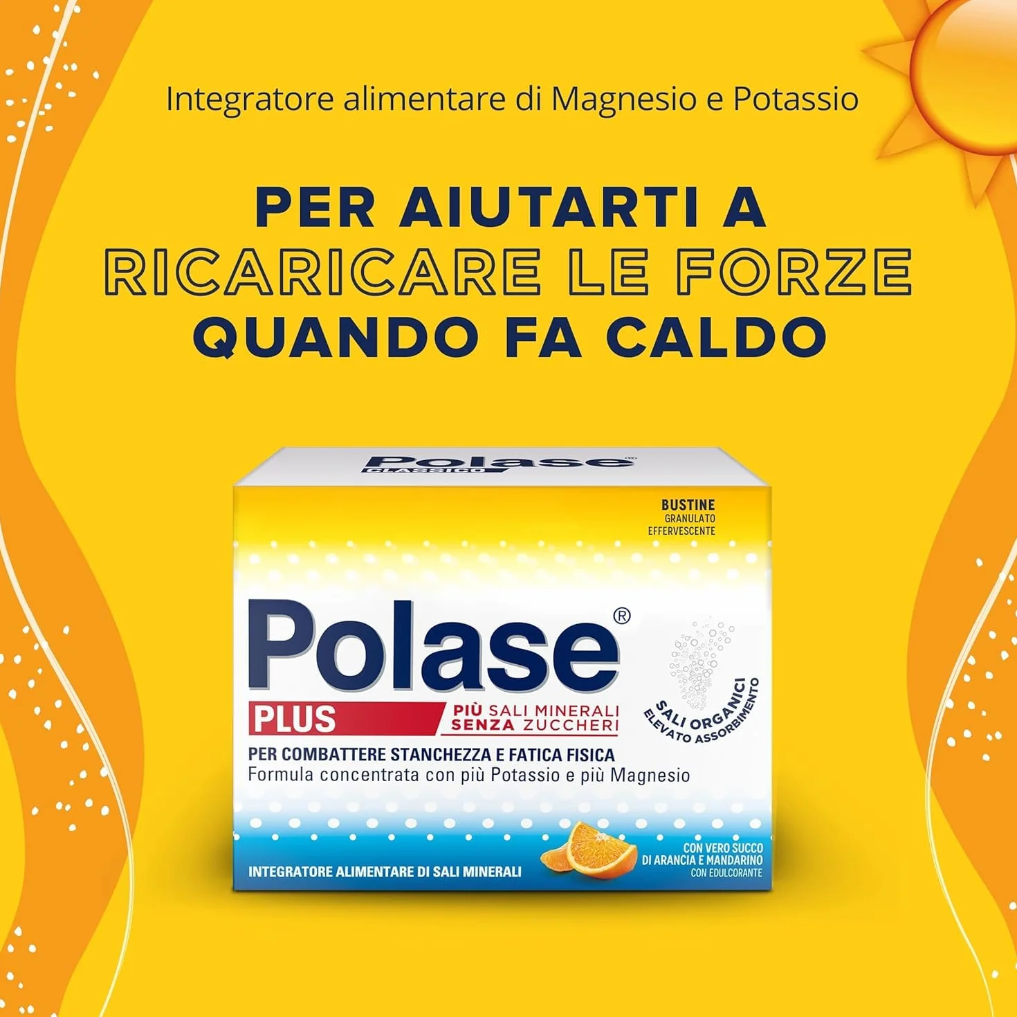 Polase Plus Magnesio e Potassio Integratore Sali Minerali Contro Stanchezza e Fatica 24 Bustine Arancia Mandarino
