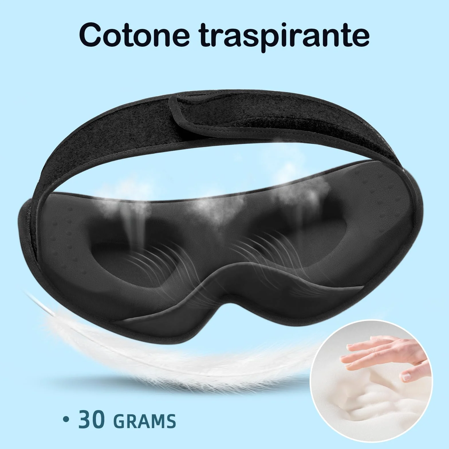 INNELO Mascherina per Dormire in Cotone 3D per Occhi, Protezione Orecchie, Ultra Morbida, Maschera Notte Uomo Donna, Nero
