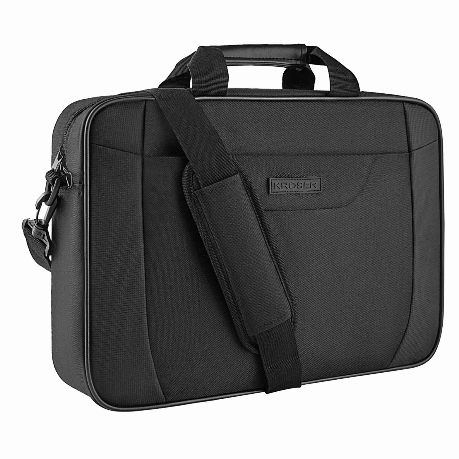 KROSER Borsa del Portatile 15,6 Pollici Ventiquattrore Borsa a Tracolla per Laptop Idrorepellente Borsa da Ufficio Urbana Leggera Borsa per il Trasporto di Affari per Uomo/Donna-Nero