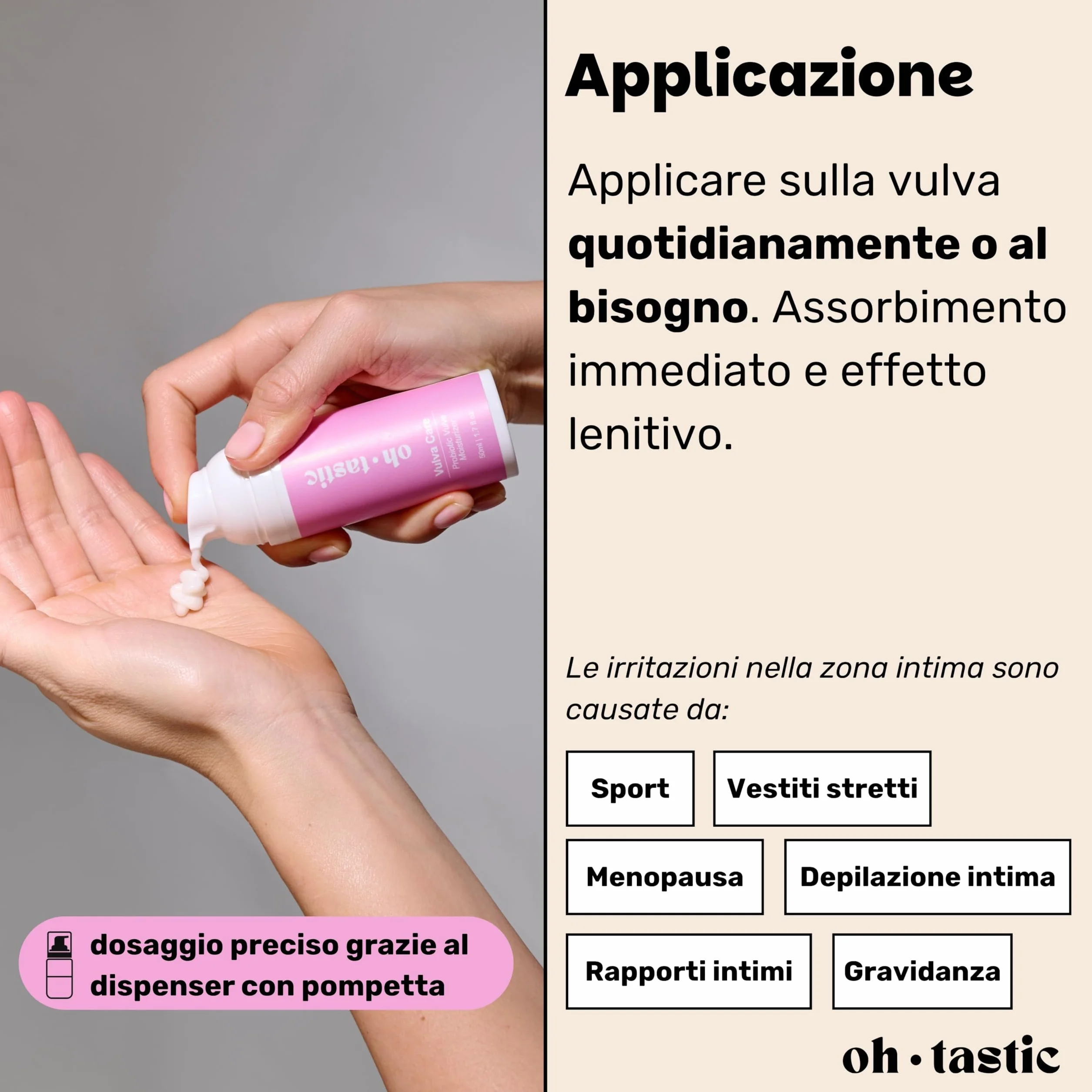 Crema Intima Lenitiva per Prurito, Bruciore e Secchezza Vaginale - Crema Idratante con Acido Lattico (50ml)