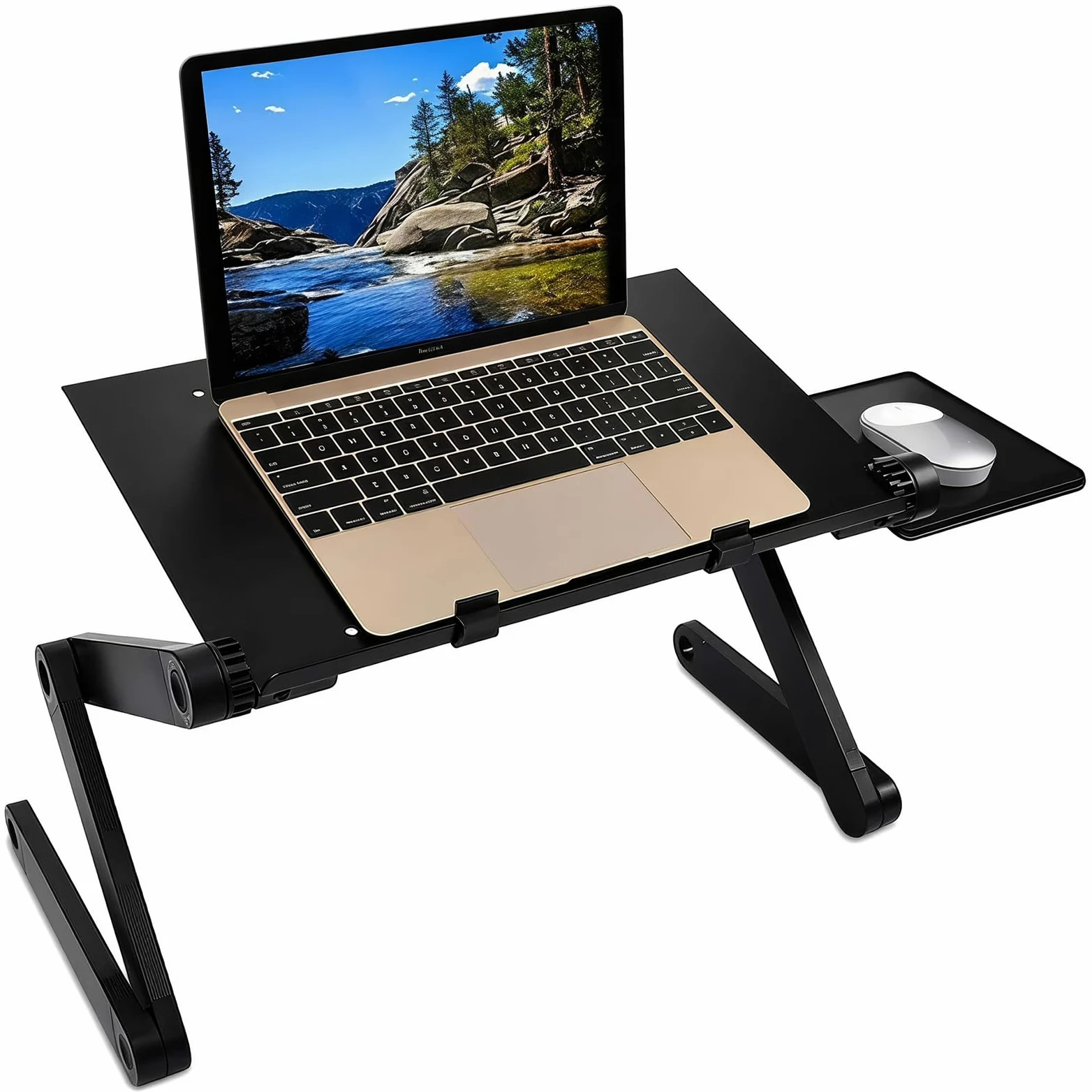 Ideal Swan Supporto PC Portatile Regolabile Laptop Stand Tavolino PC Regolabile Alluminio Supporto Notebook Computer con Pannello Porta Mouse per MacBook dell HP Samsung Lenovo Huawei - Nero