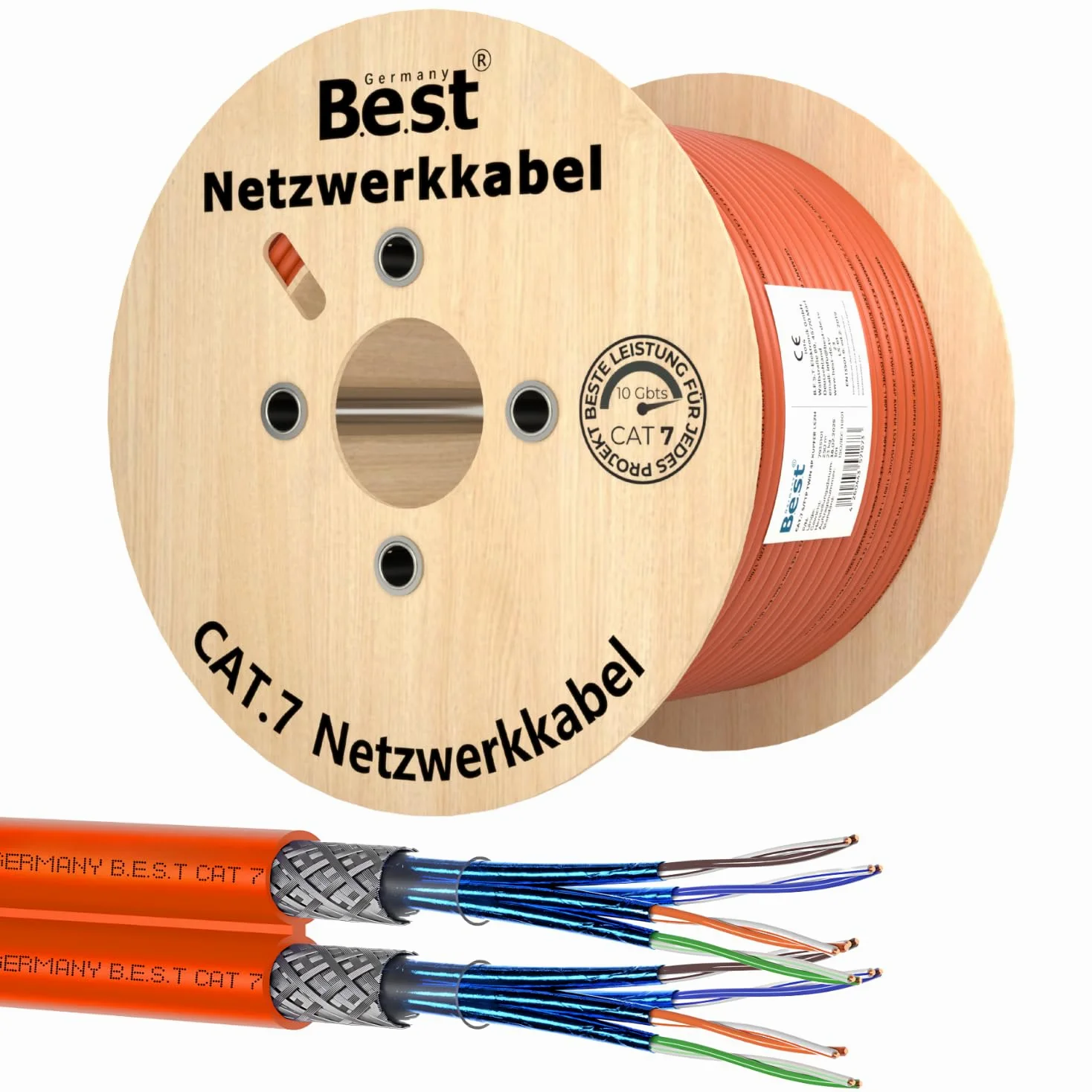 Germany B.e.s.t Cavo di rete duplex Best Gigabit CAT 7, 250 m, in rame, LAN 1000 MHz S/FTP Kat 7