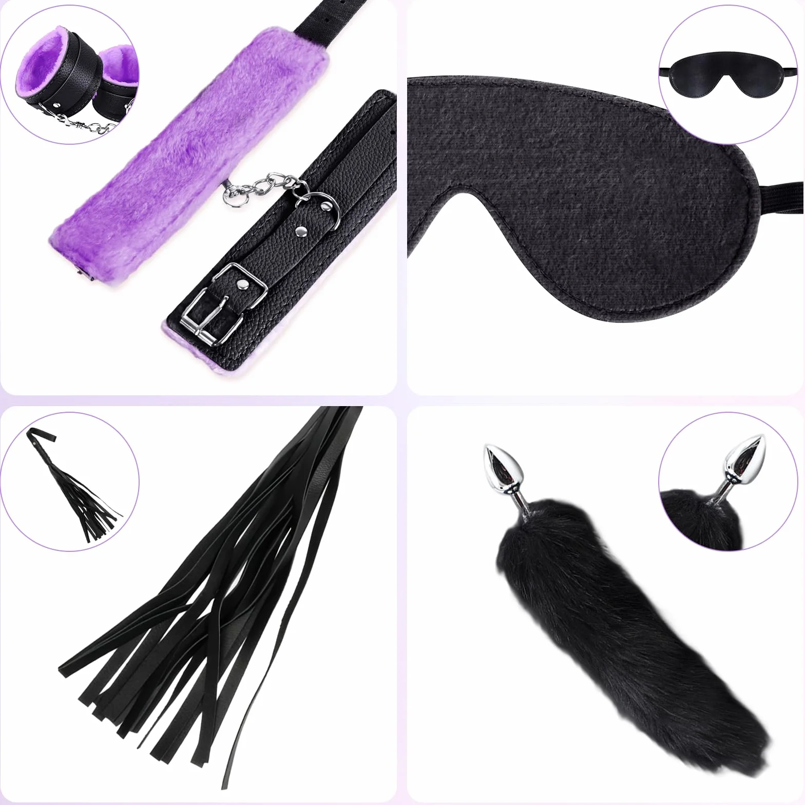 Qoosea 15 Pezzi Set Bondage SM, Sex Toys Kit Plug Anale con Coda di Volpe per Esperti e Principianti