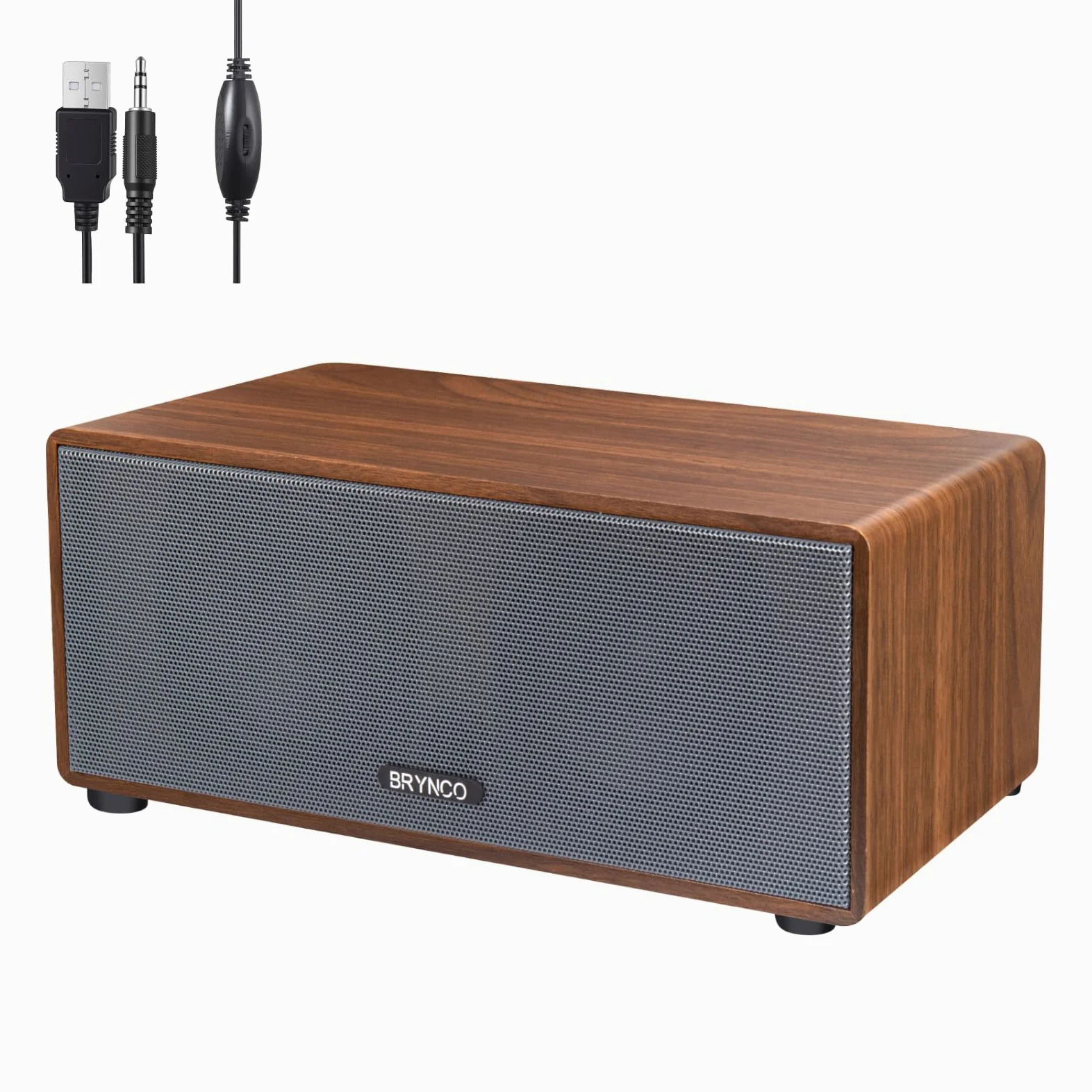Altoparlanti cablati per computer desktop e laptop, alimentati tramite USB con jack audio da 3,5 mm, bassi ricchi e suono chiaro, per casa, ufficio, gioco (marrone elegante)