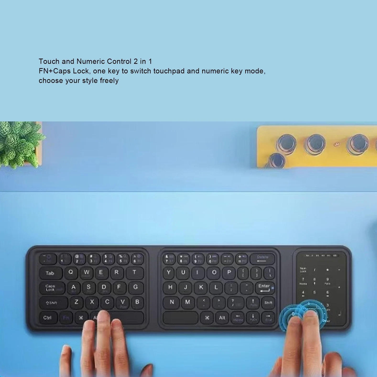 Tosuny Tastiera Bluetooth Pieghevole con Touchpad e Tastierino Numerico, Tastiera Wireless Portatile, USB C Ricaricabile, Ultra Sottile e Silenziosa, Tastiere Pieghevoli da Viaggio