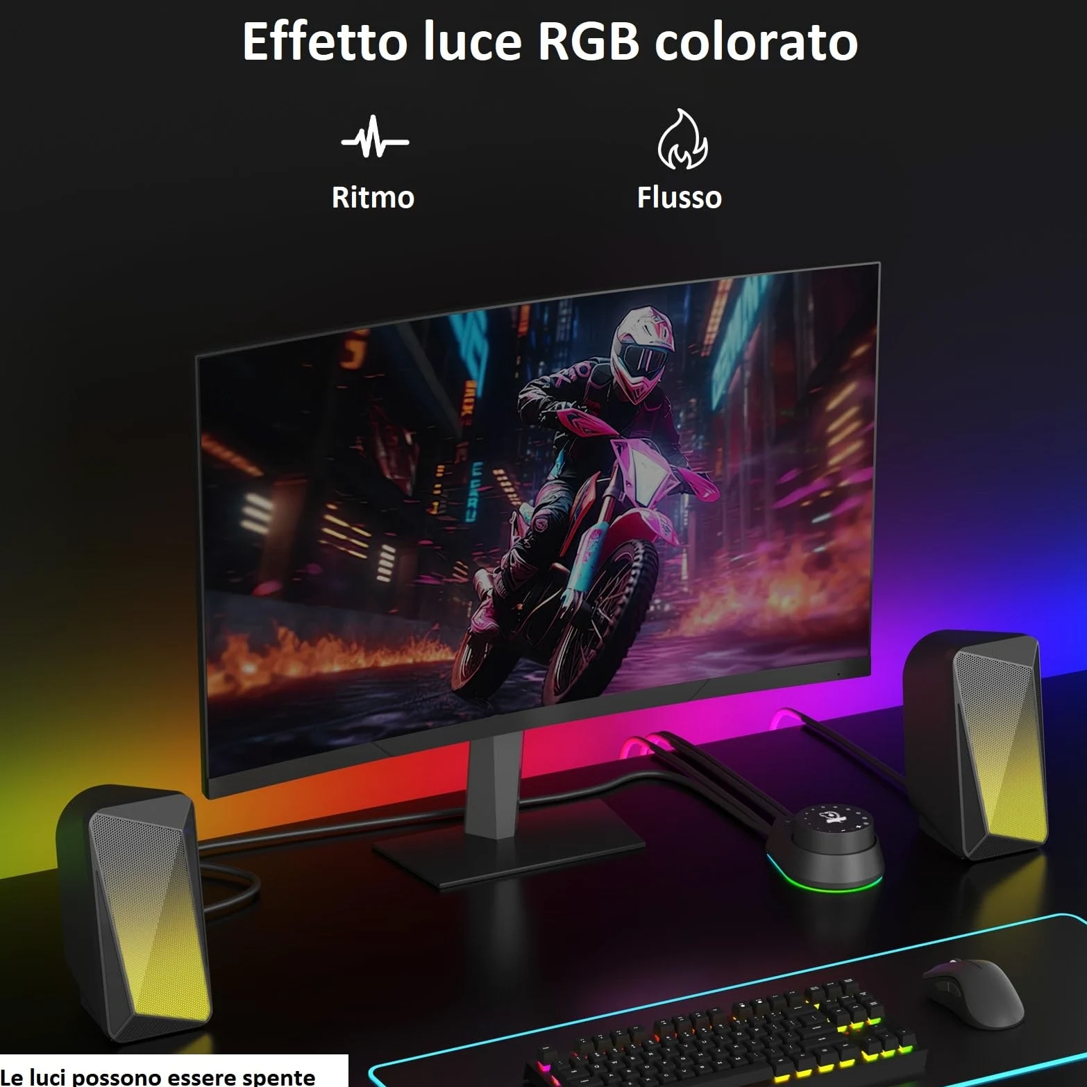 SOULION C30 Casse PC Bluetooth Soundbar Altoparlanti Computer Desktop per Monitor, Laptop, Gaming, Ingresso AUX da 3,5 mm, Alimentazione Tramite USB, Illuminazione LED Colorata, 1 paio | Altoparlante stereo 2.0, ingresso AUX da 3,5 mm, alimentazione USB,