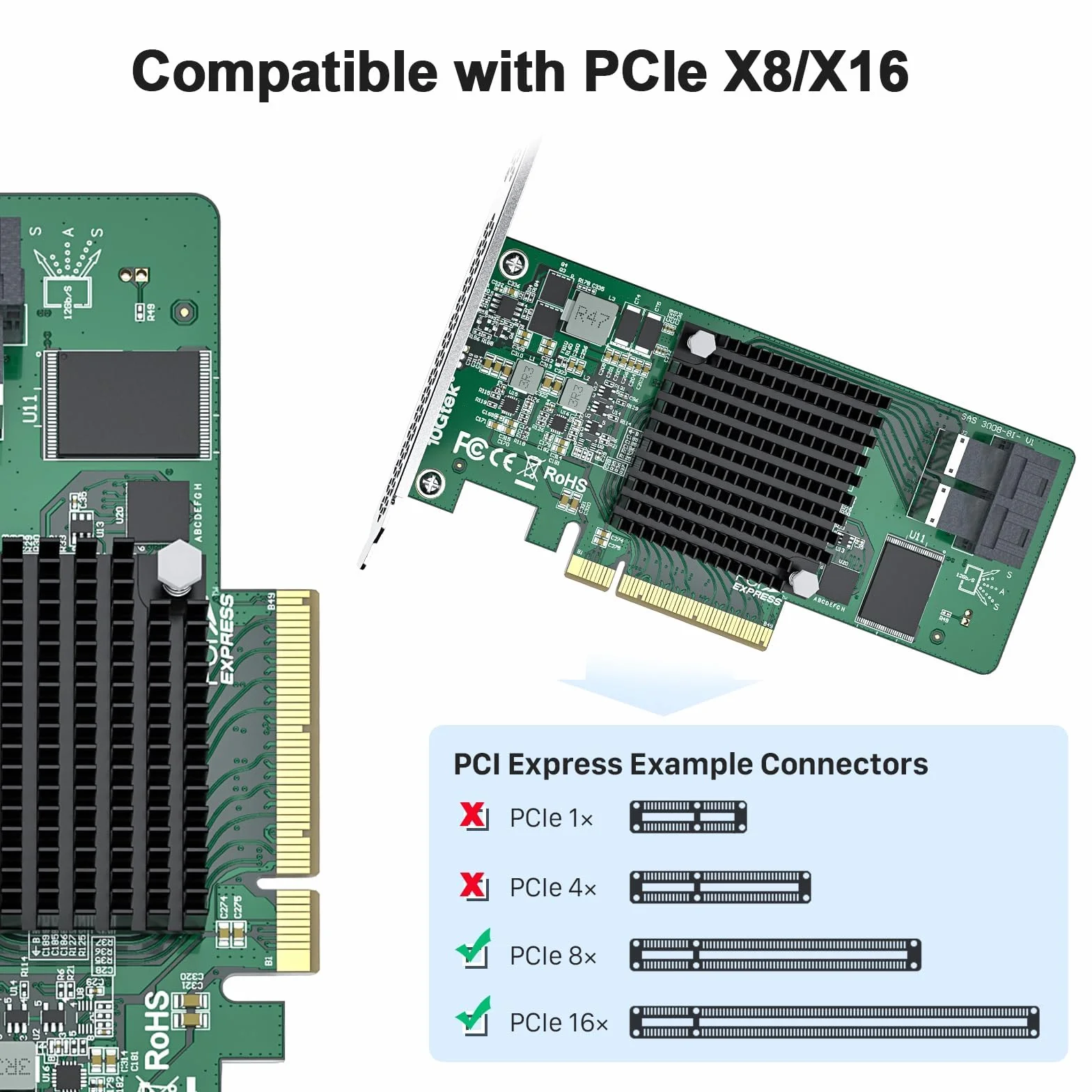 10Gtek 12G Internal PCI-E SAS HBA Controller Card, Broadcom 3008 compatibile con 9300-8I