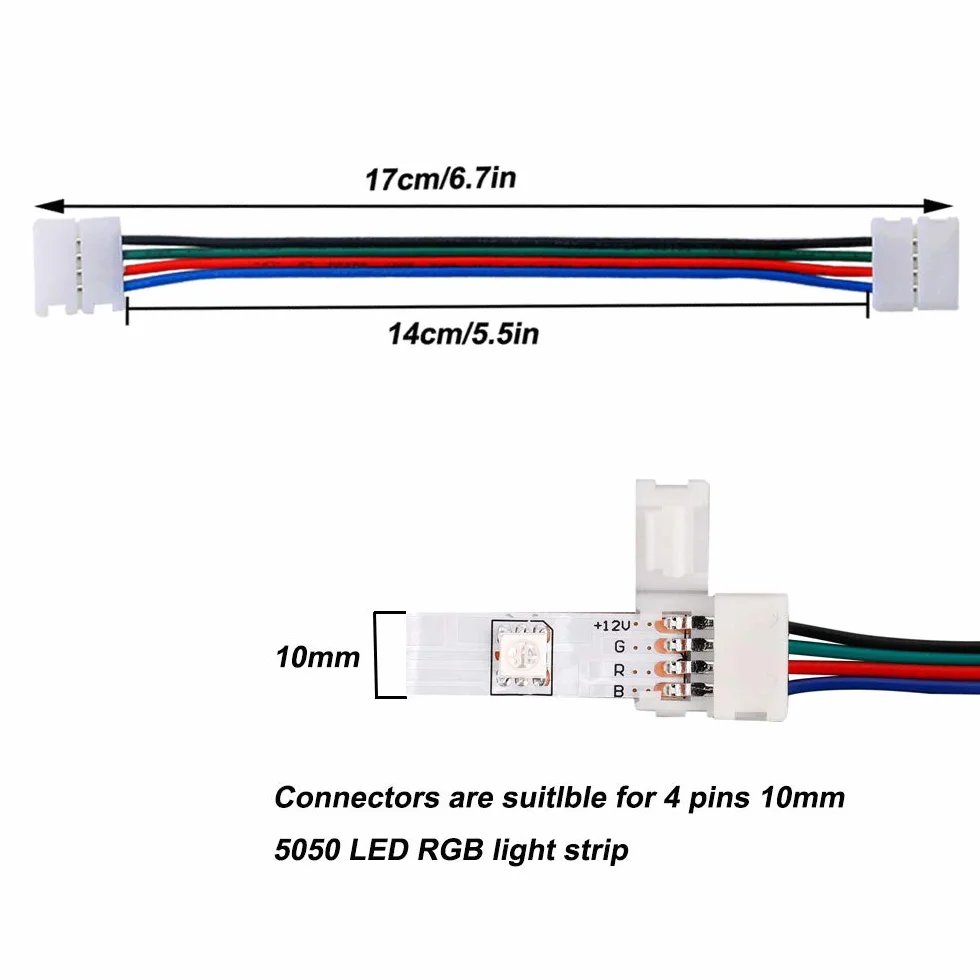 FULARR 12Pcs Professionale 4 Pin LED Striscia Luminosa Connettore, 10mm Non-Impermeabile Snap Giù, Senza Saldatura 5050 RGB LED Striscia