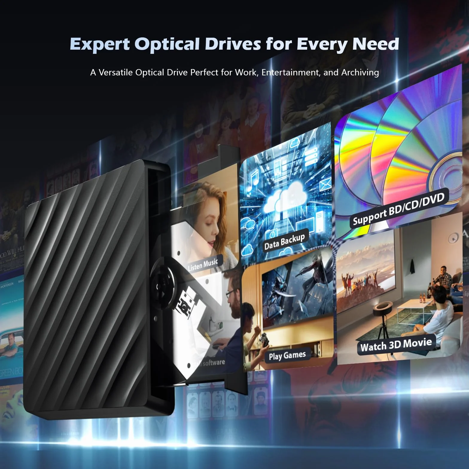 Bluray 5 in 1 Unità esterna Bluray Masterizzatore DVD Burner Esterno Blu Ray Drive per laptop con slot SD/TF compatibile con Windows MacOS Linux (5-IN-1)