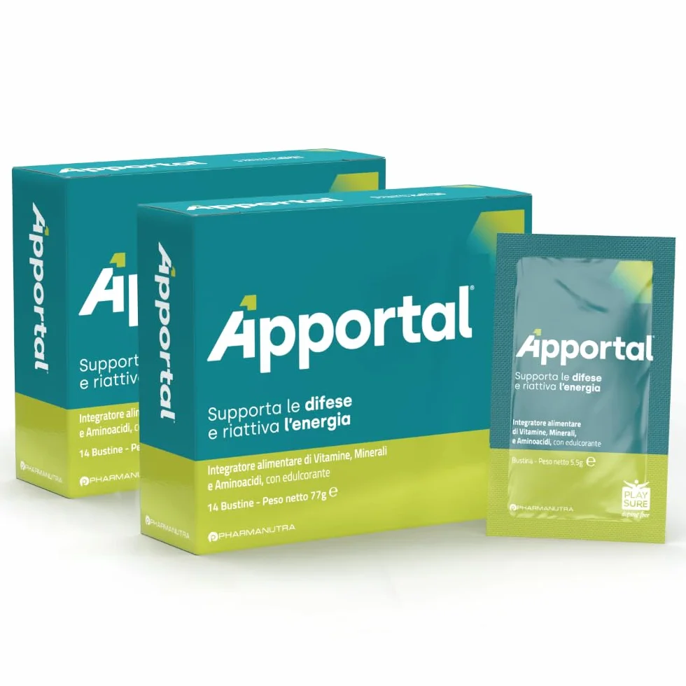 Apportal® Integratore Alimentare Tonico Energizzante 4 in 1 Ferro e Magnesio Sucrosomiale® Vitamina C 19 Nutrienti 14+14 Bustine Recupero Fisico Mentale