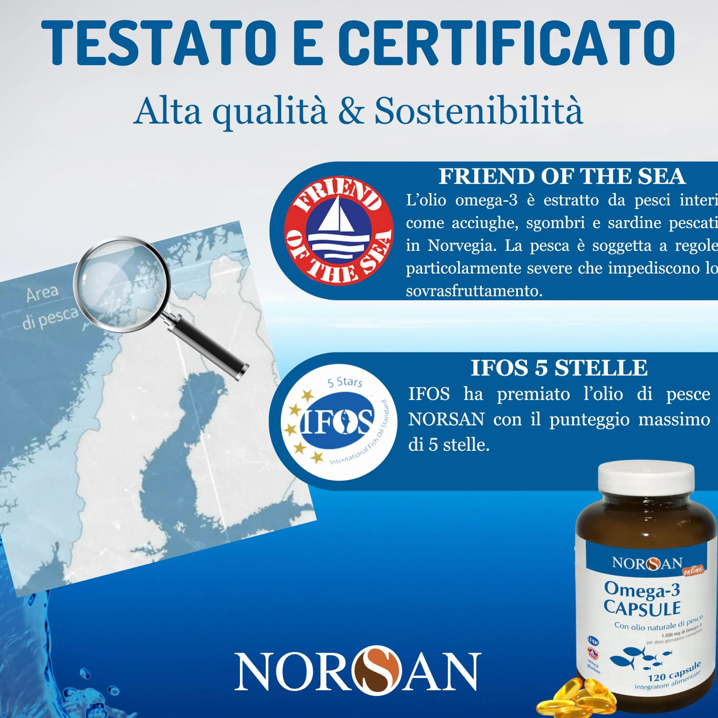 NORSAN Omega 3 Fish Oil Capsule 1x120 pz 1500 mg Ifos Integratore Naturale