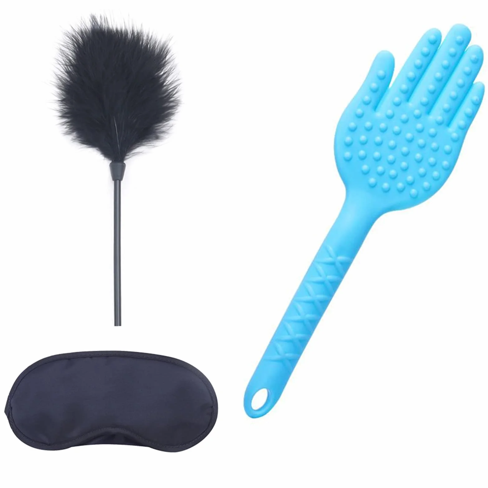 Frisky 3 Pezzi Frusta di Piume Clitoride Erotico Blu Silicone Spanking Paddle Maschera per Gli Occhi Giocattoli del Sesso per Coppie