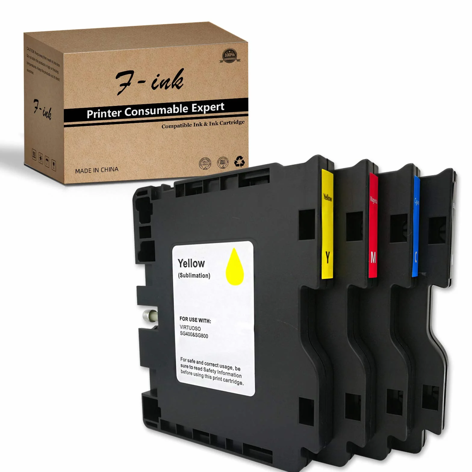 F-INK 4 cartucce di inchiostro a sublimazione compatibili per Sublijet Sawgrass Virtuoso SG400 e SG800, 4 cartucce di inchiostro a sublimazione