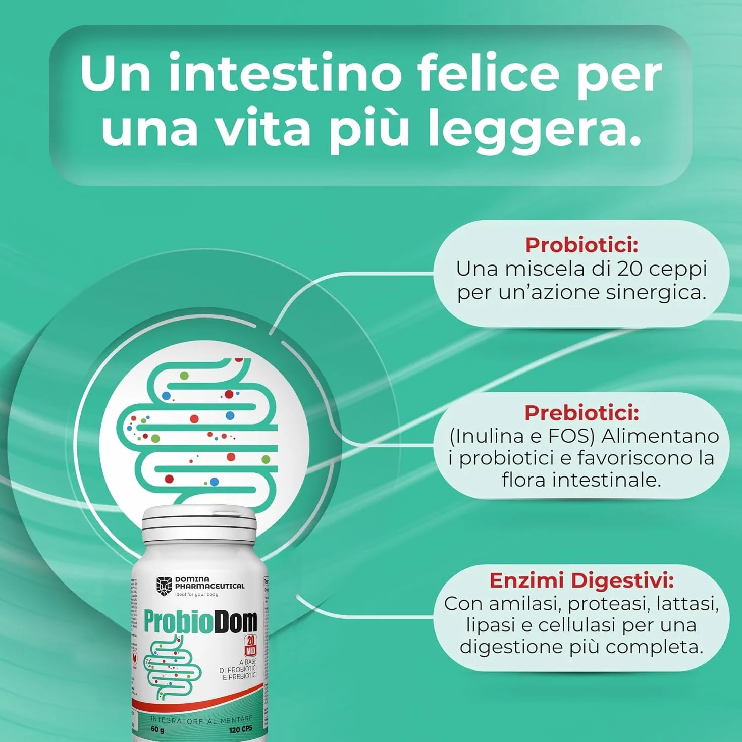 Domina Pharmaceutical Probiotici e Prebiotici 20 Ceppi Formula Completa 120 CPS Vegane Alto Dosaggio