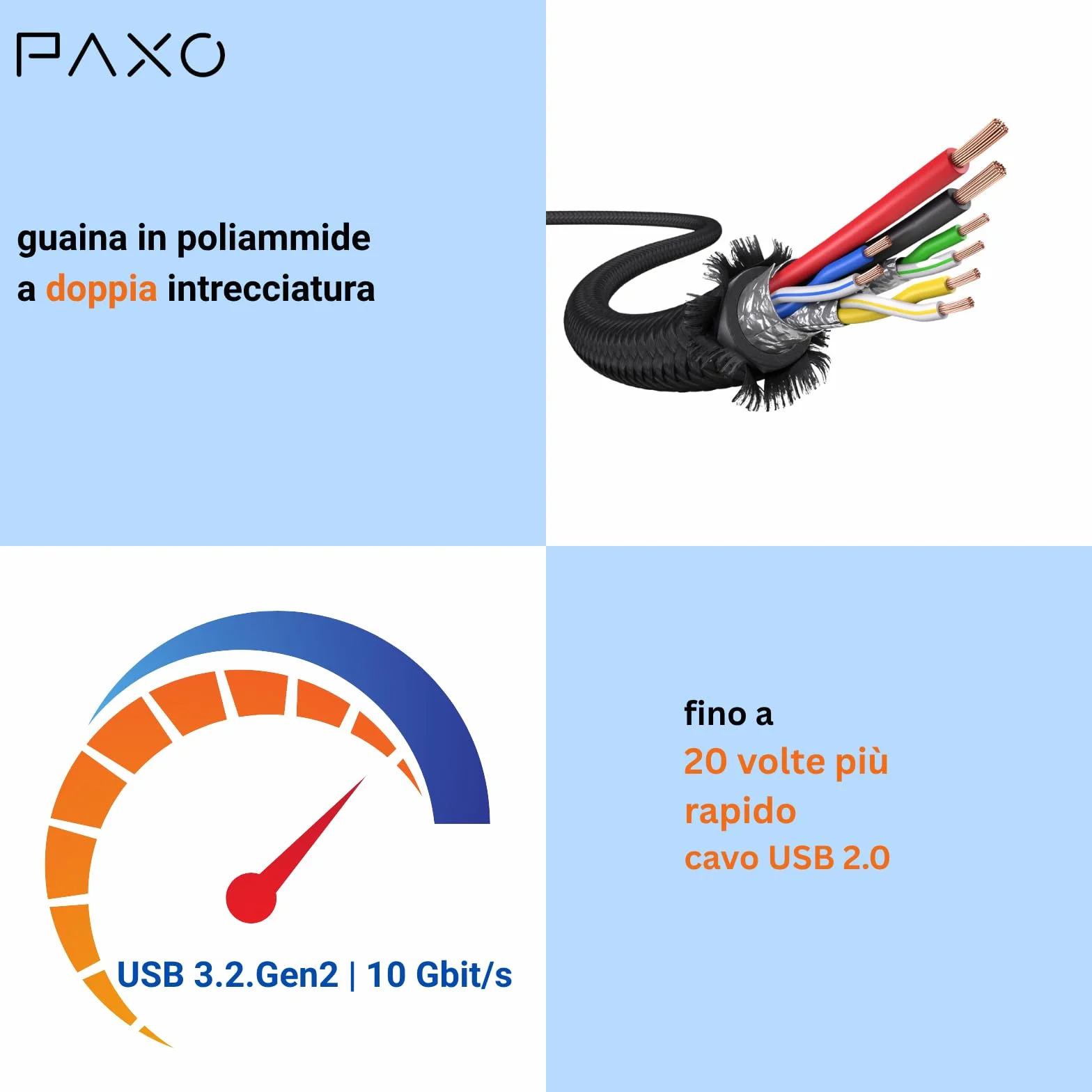 PAXO Cavo hard disk da 0,3 m, 10 Gbit/s, USB C-MICRO USB3.2 Gen2, cavo USB, cavo dati, cavo di ricarica, nero, da USB C maschio a Micro B maschio