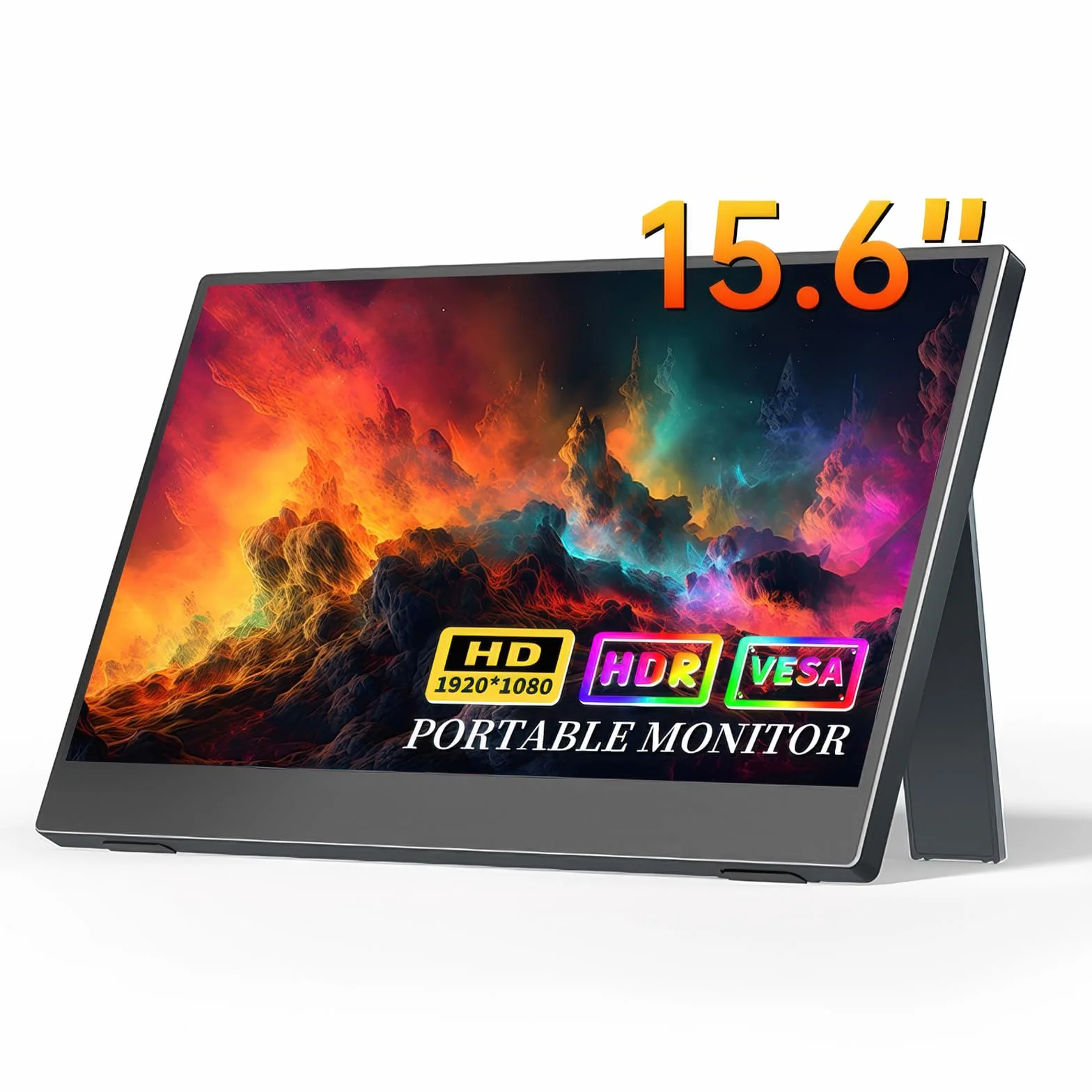 Monitor portatile 15,6 Pollici FHD, Schermo Portatile 1920 x 1080 FHD, 60Hz, Antiriflesso IPS, USB-C, mini HDMI, Altoparlante, Supporto Pieghevole, VESA, per PC, Laptop, Mobile
