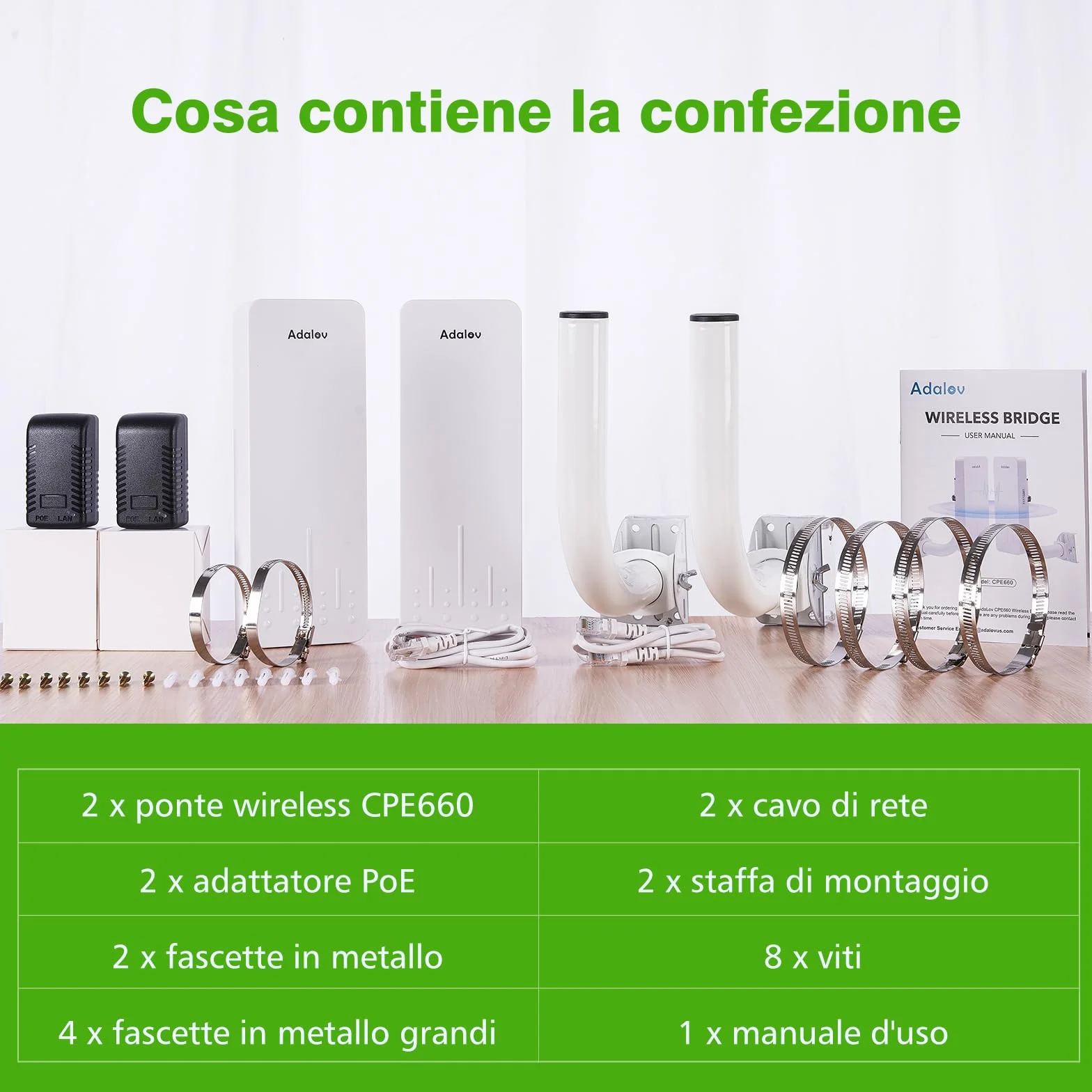 AdaLov CPE660 Ponte Radio Esterno 5.8GHz, Ponte Wireless Lunga Distanza 3KM Punto-Punto, Estensione Rete per Telecamera/Garage/Edificio Annesso/Agriturismo/Allevamento, Plug & Play, Impermeabile, PoE