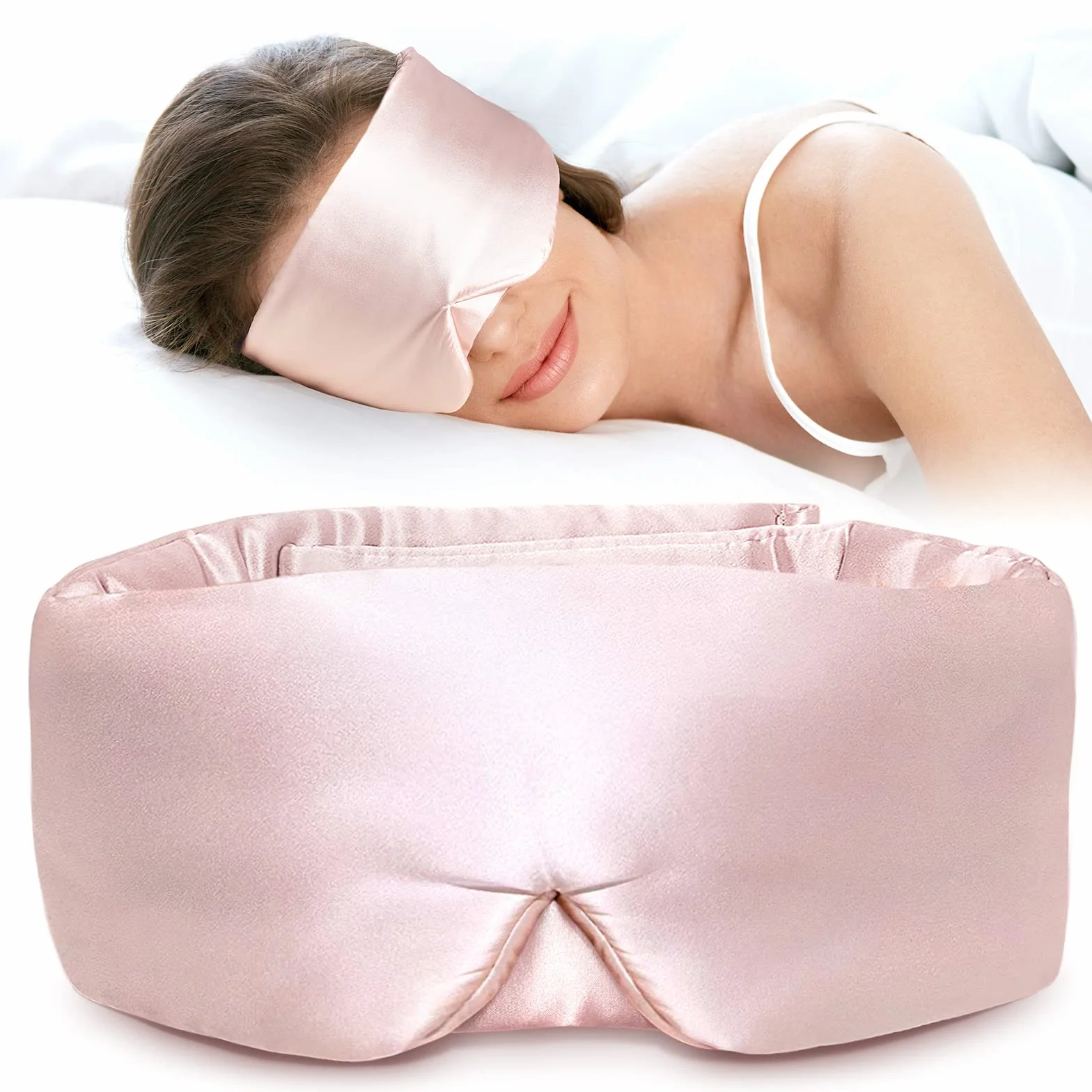 LitBear Maschera per dormire sul fianco 22 momme pura seta di gelso con fascia regolabile Rosa