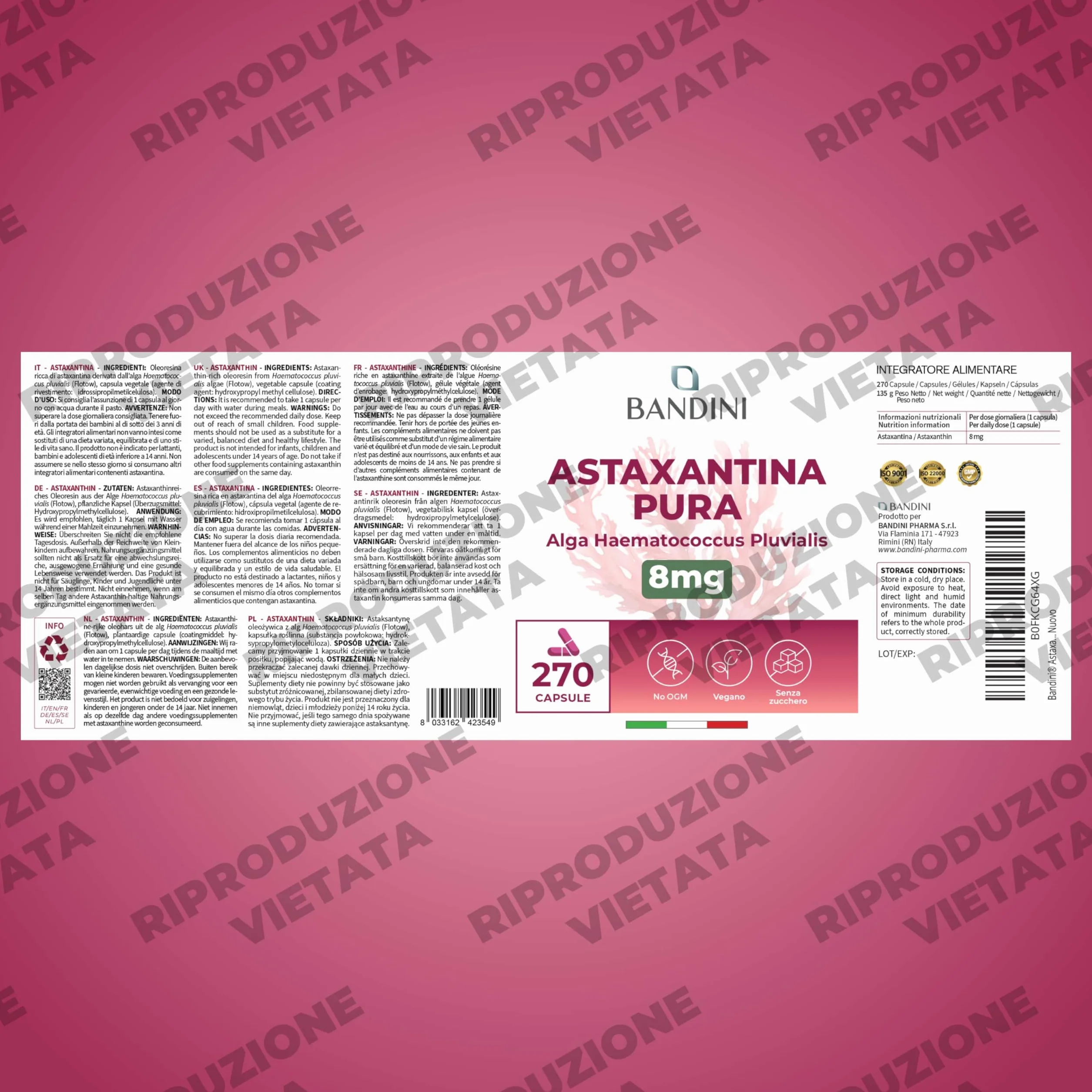 Bandini Astaxantina 270 capsule 8 mg antiossidante naturale