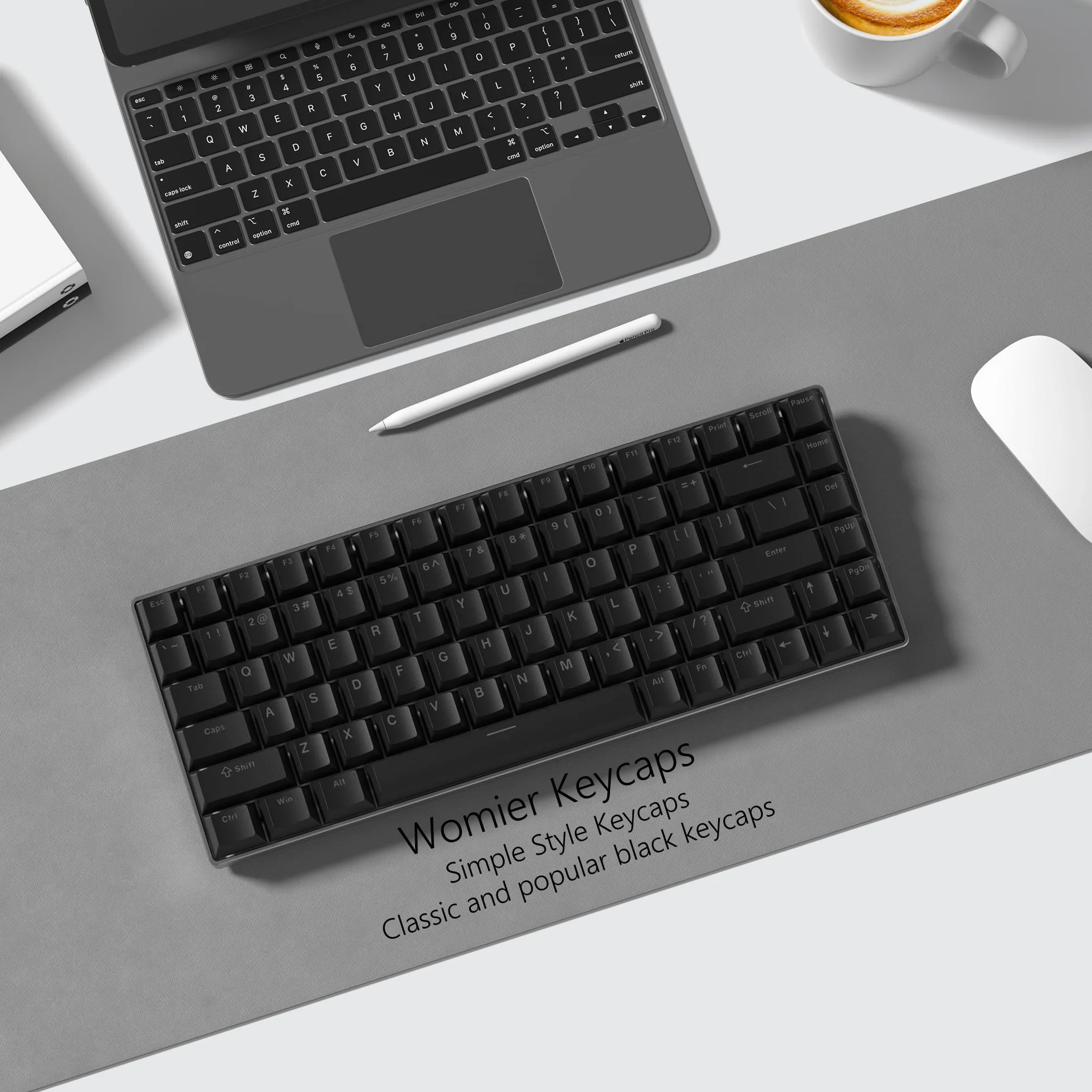 Womier Keycaps 60 75 100% Cherry copritastiera Shine Through PBT, keycap personalizzati, set di keycap Doubleshot, compatibilità universale per tastiera Cherry Gateron MX Switch, nero