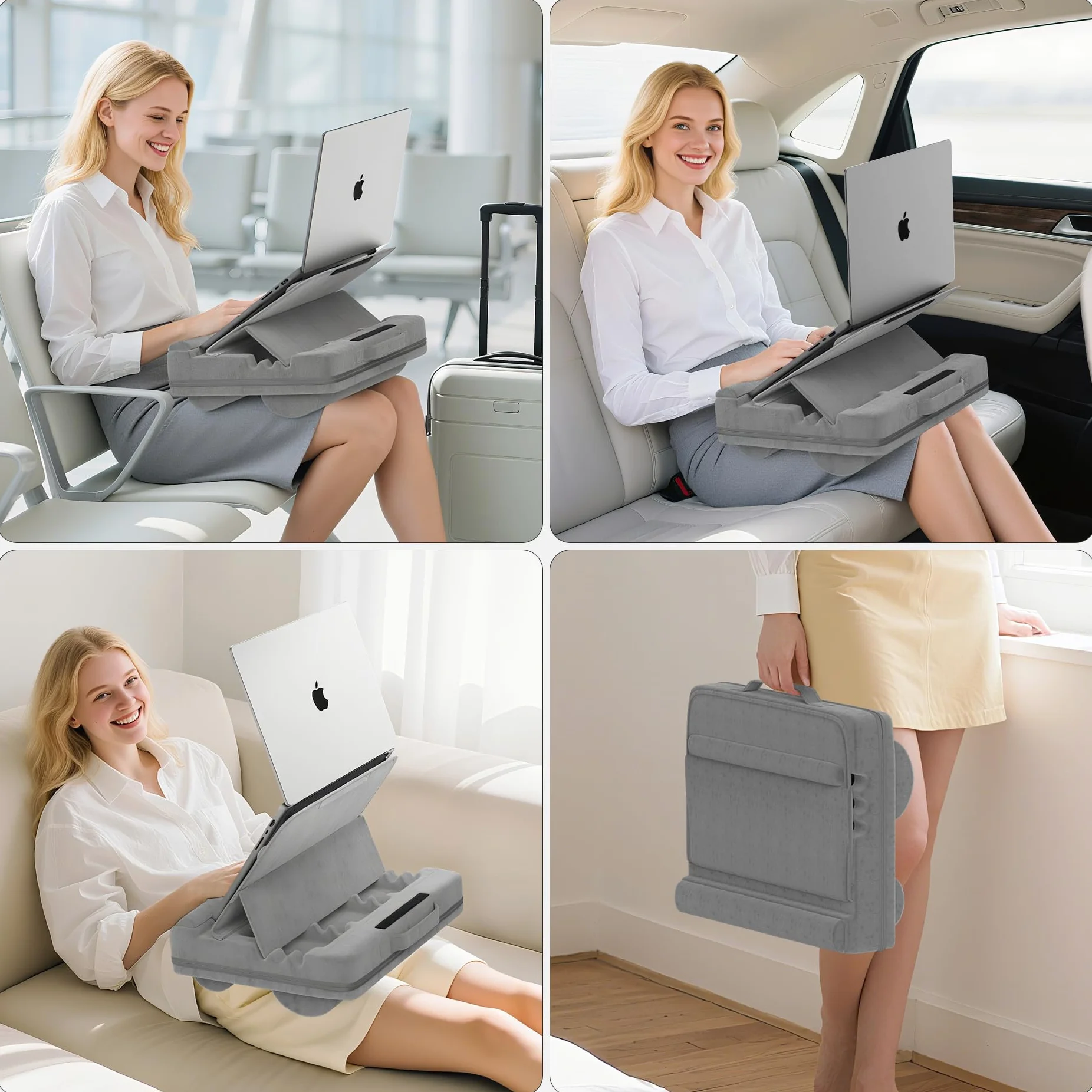 Cuscino per Computer Portatile, Porta PC Scrivania con 3 Angolazioni Regolabili, Cuscino Laptop con Poggiapolsi, Adatto a Laptop Fino a 16”, Supporto Laptop Scrivania Adatto per Lavoro e Domestico