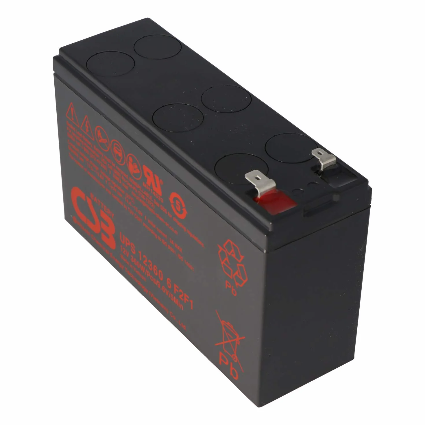 CSB-UPS123606 12 Volt 7 Ah Batteria al piombo AGM 360Wh, 151x51x98,3mm Faston 4,8 e 6,3mm ad alta resistenza alla corrente