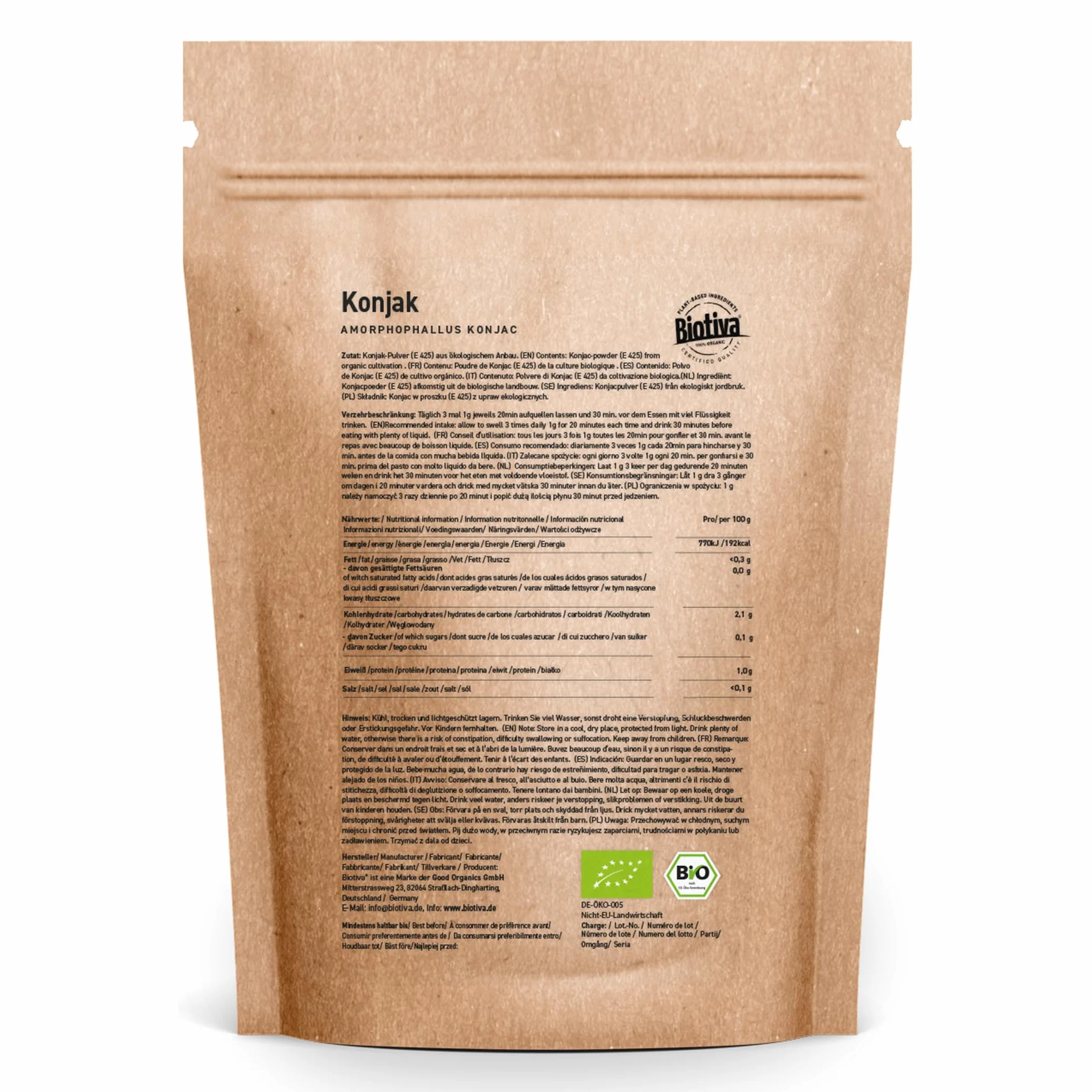 Konjak polvere bio 250g | E425 | Glucomannano | Amorphophallus konjac | senza additivi | vegan | Biotiva
