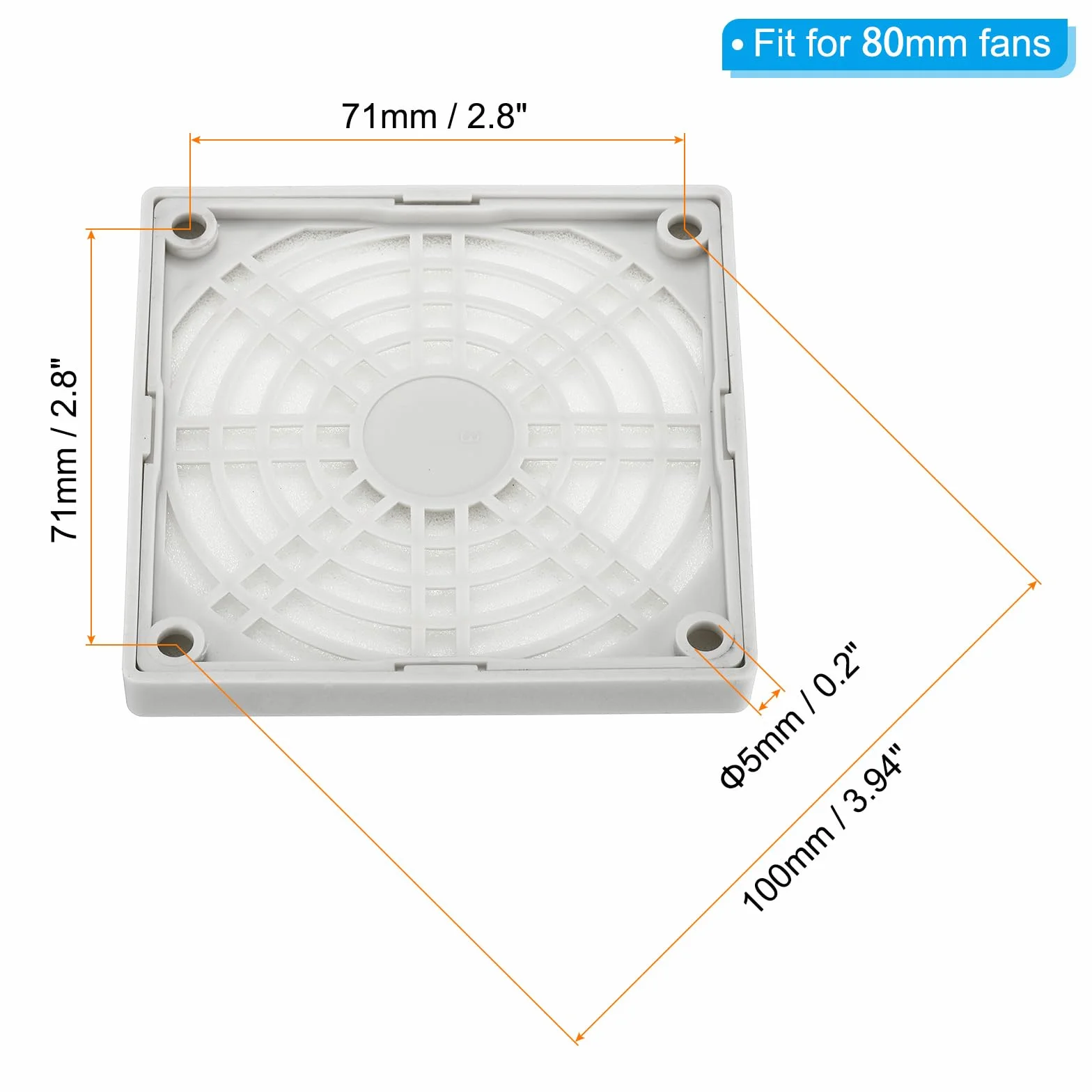 PATIKIL 80mm Ventola Dito Griglia, 4pz Griglia Protezione Protezione Ventola Protezione Coperchio per 80x80mm Scarico Ventole per Attrezzature Computer Fai-da-Te, Bianco