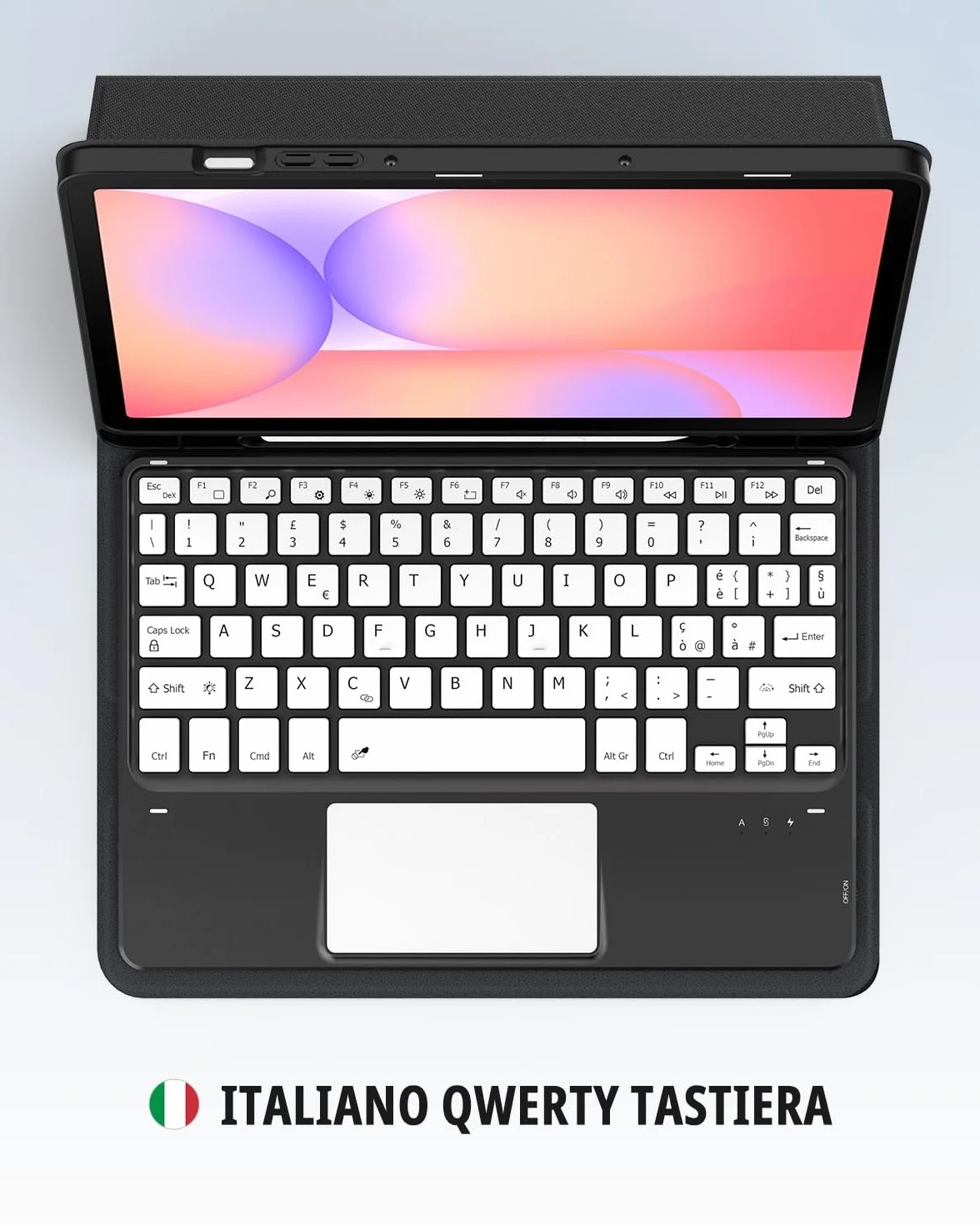 CACOE Cover con Tastiera Compatibile con Samsung Galaxy Tab S10 Lite / S10 FE / S9 FE/S9 10.9"/11" (2025/2023) con Touchpad, Tastiera Wireless Staccabile con Illuminazione a 7 Colori, Nero