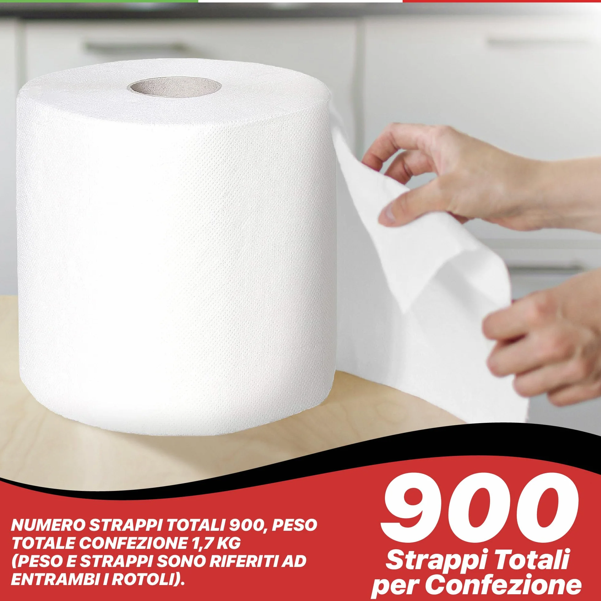 R MOVE 2 Rotoloni carta asciugatutto 1,7kg 900 strappi bobina industriale 2 veli pura cellulosa