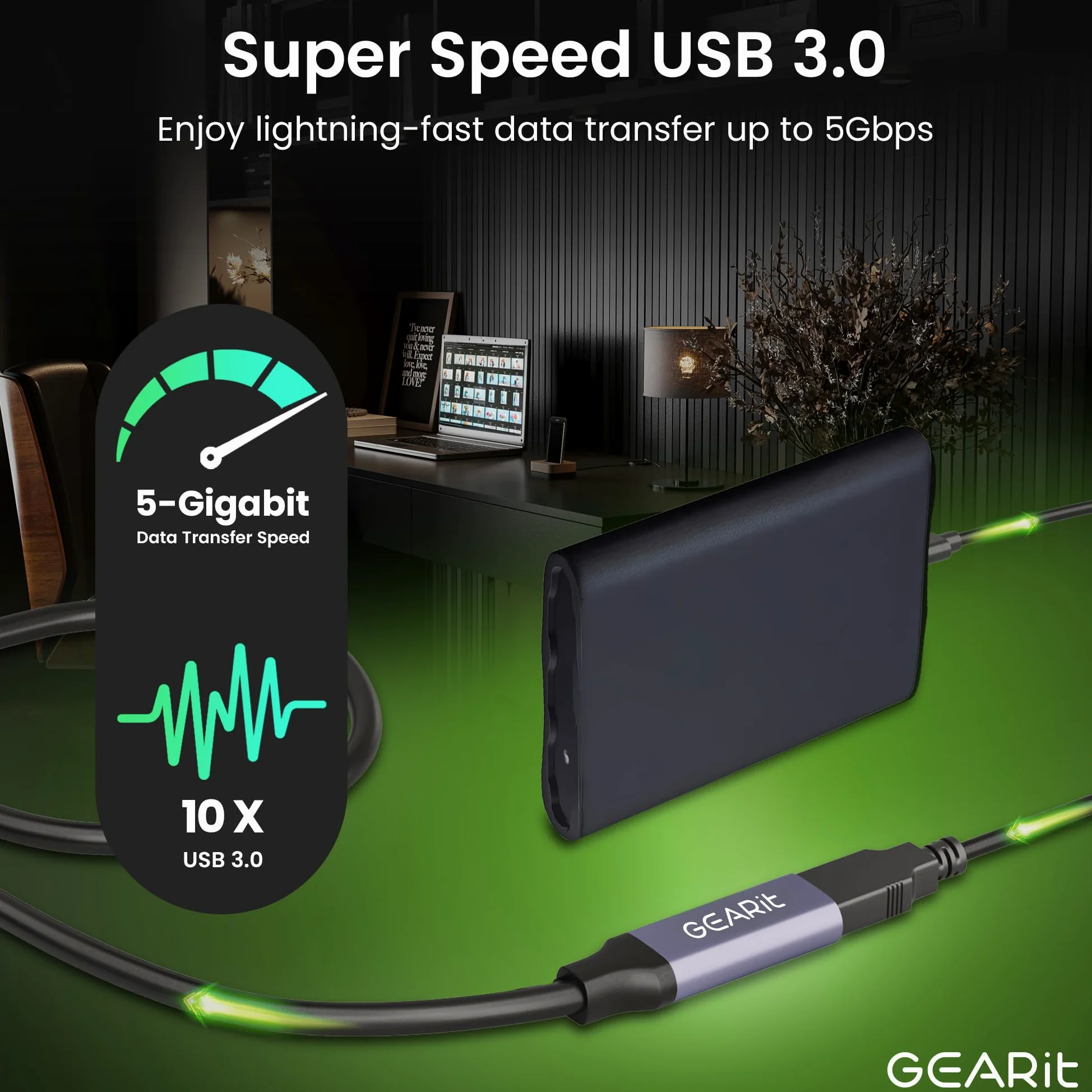GEARit Cavo di prolunga attivo USB 3.0 (9,1 m), da maschio A a femmina A, ripetitore USB con ripetitore di segnale per Oculus Rift, Quest Link, Xbox 360 Kinect, PlayStation, stampante, webcam, 9,1 m