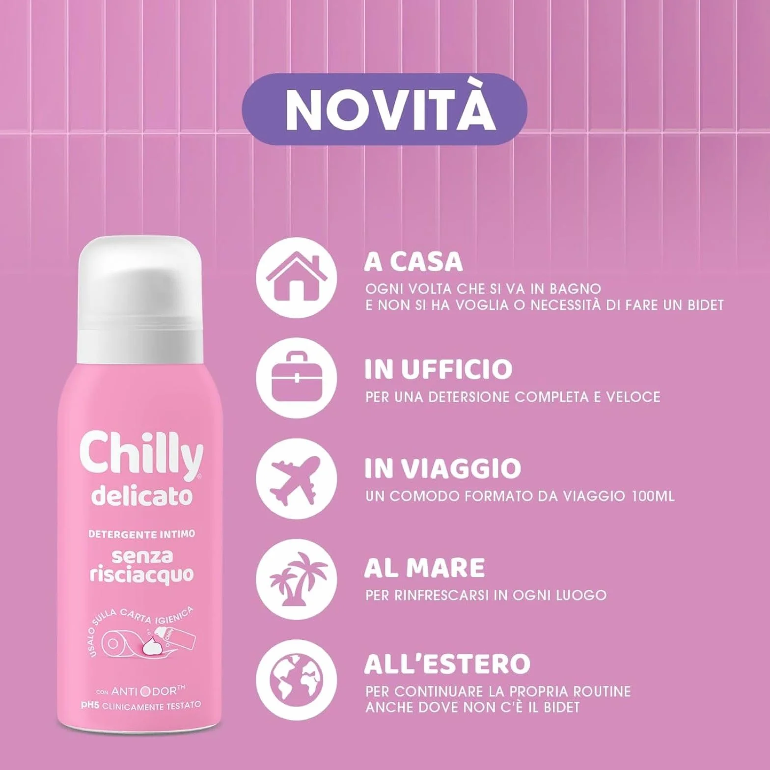 Chilly Senza Risciacquo Detergente Intimo Delicato pH5 Mousse 100ml