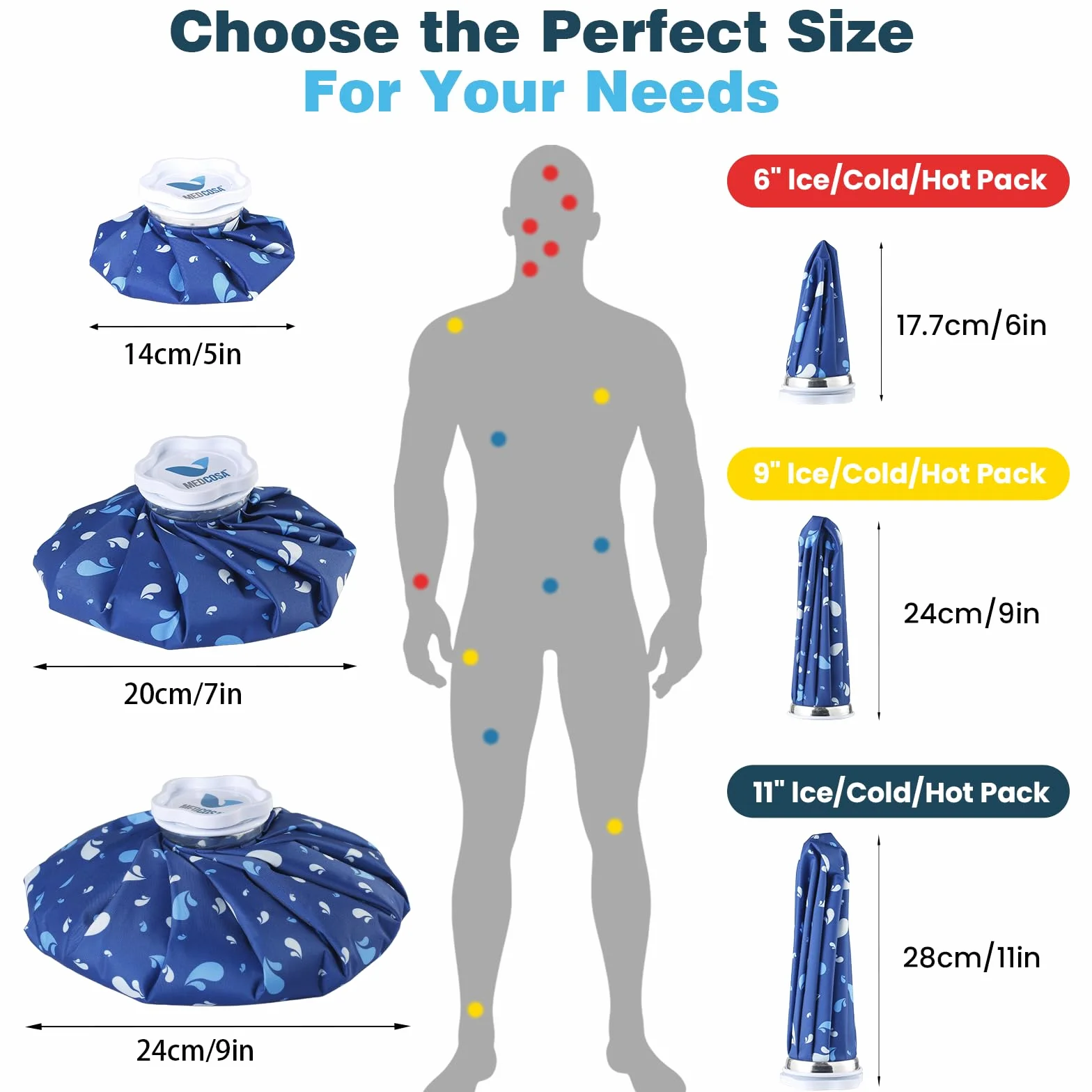Medcosa Borsa del Ghiaccio 11" (28cm) - Sacchetto Porta Ghiaccio per Ginocchio e Caviglia - Formato Grande