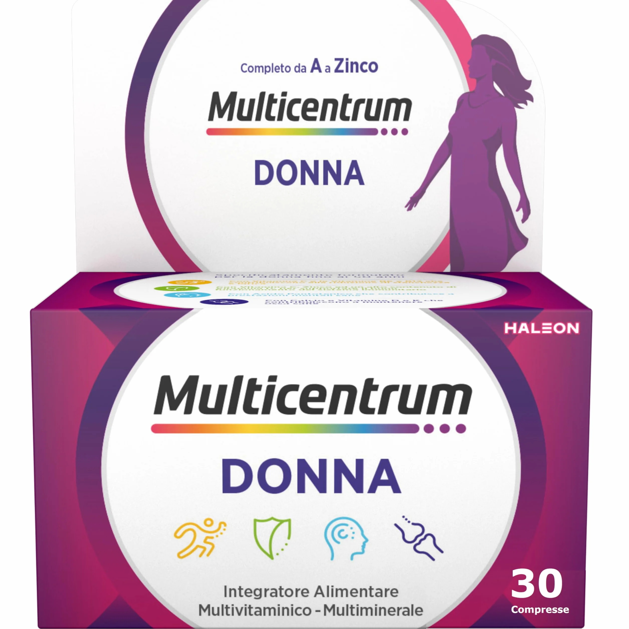 Multicentrum Donna Integratore Multivitaminico 30 Compresse, Vitamina D, K, Acido Folico, Calcio, Ferro