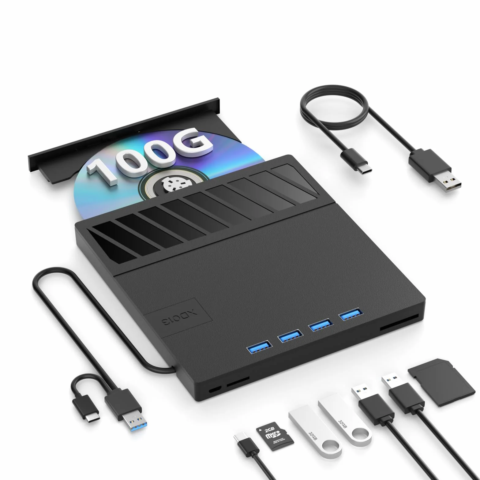 Unità Blu-ray esterna 7 in 1, lettore Blu-Ray esterno USB 3.0 di tipo C, lettore DVD CD esterno, supporto per scrittura BD da 100 GB, masterizzatore blu ray esterno 3D ultra sottile con porta TF/SD
