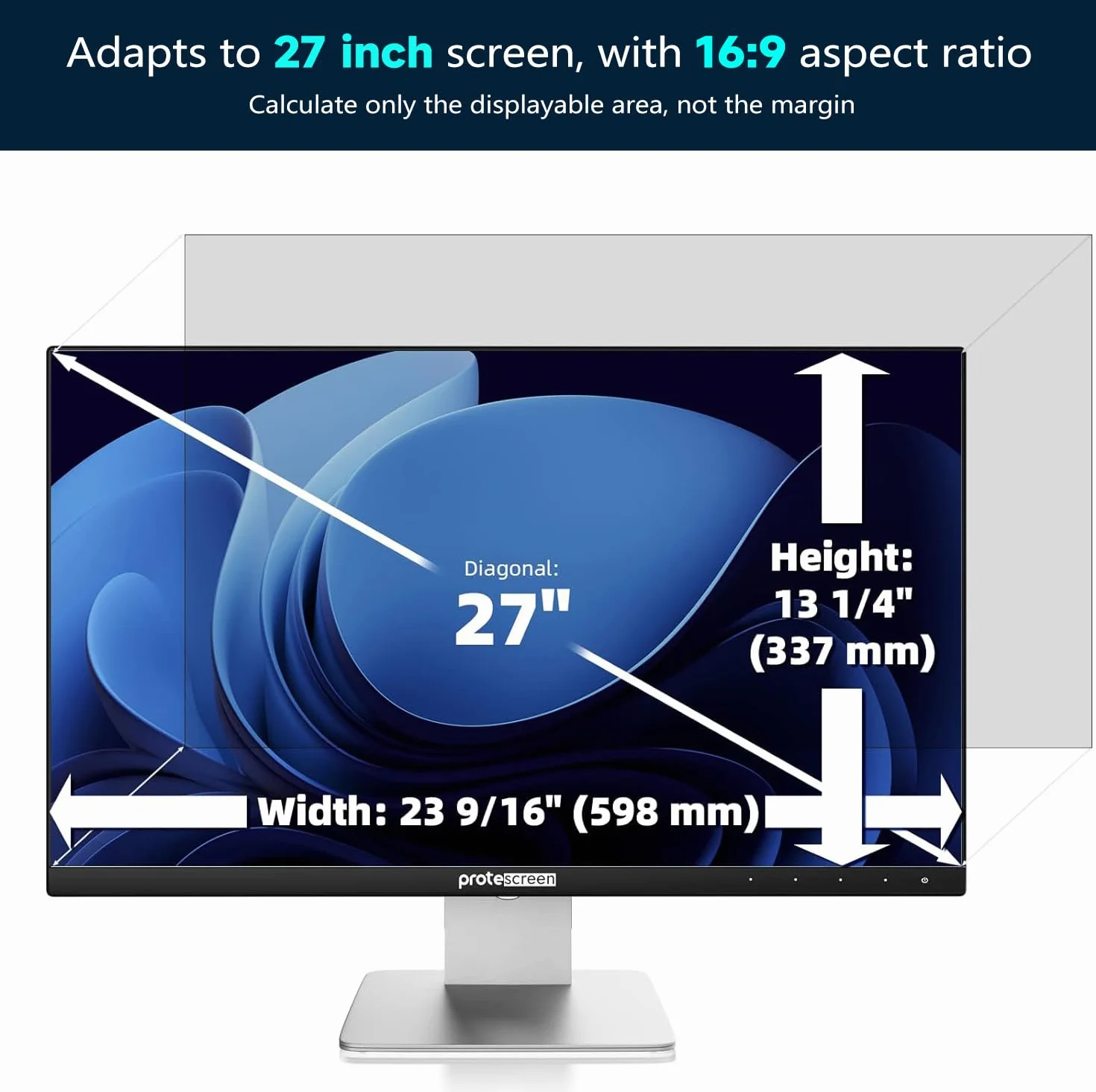 Protescreen 27 Pollici Filtro Privacy,Rimovibile Pellicola Protettiva per Schermo ,Anti-Luce Blu Anti Spia Rivestimento Anti-Rifletto Film per PC&Monitor 27" 16:9 Widescreen Computer