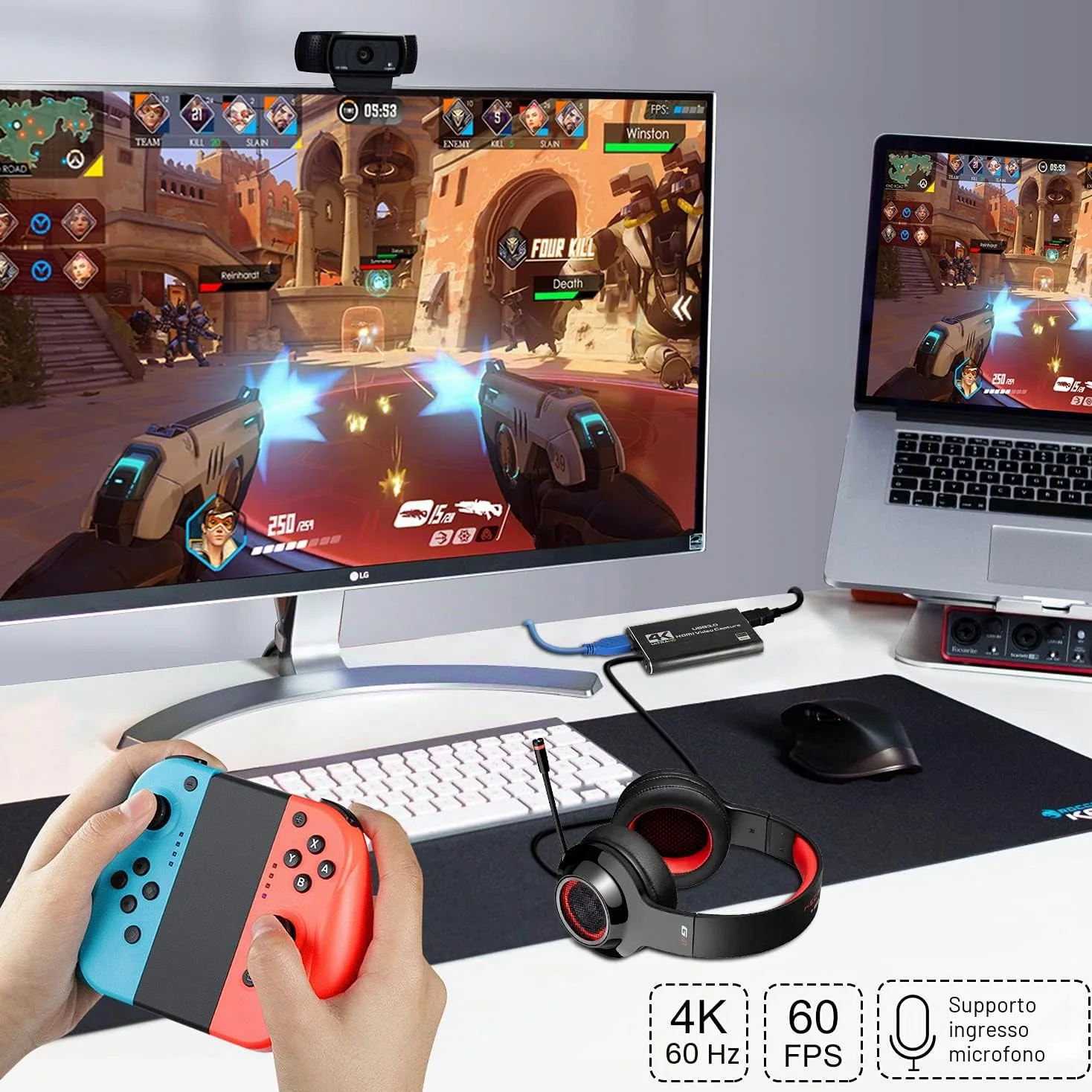 Rybozen Game Capture Card USB 3.0 Video Card HD 1080P HDMI registrazione video con trasmissioni live registratore dispositivo streaming per Windows Linux OS X System