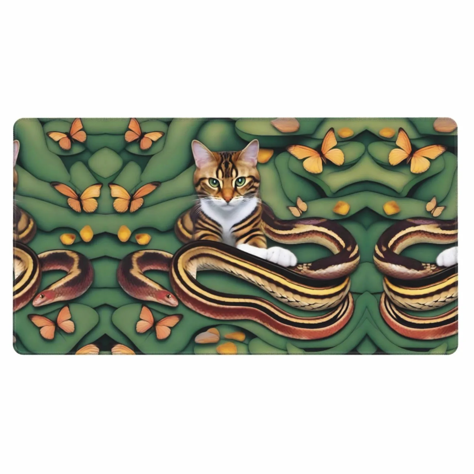The Story of the Snake and the cat, tappetino da scrivania grande per tastiera, base in gomma, motivo stampato, per ufficio, gaming, laptop, PC, nero