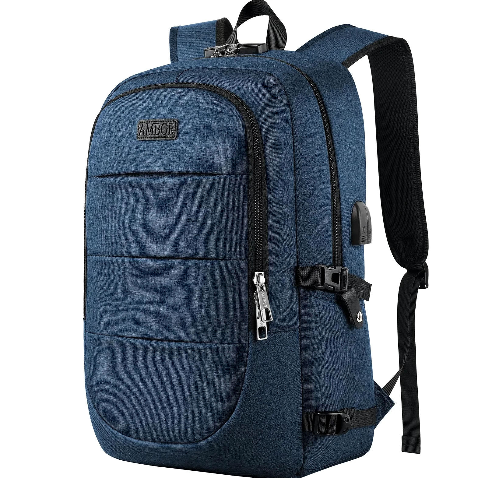 AMBOR Zaino per computer portatile da uomo con porta di ricarica USB, zaino da donna anti-furto, per laptop da 17,3 pollici, zaino per la scuola, multifunzione, business
