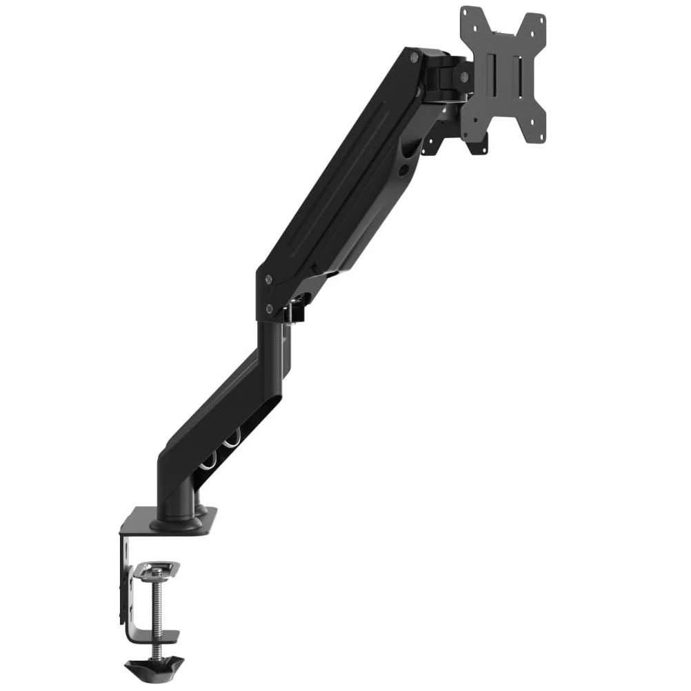 Doppio braccio monitor per max 27 pollici molla a gas 20 kg | VESA 75 x 75, 100 x 100, acciaio, morsetto a C, passacavi, rotazione a 360 gradi