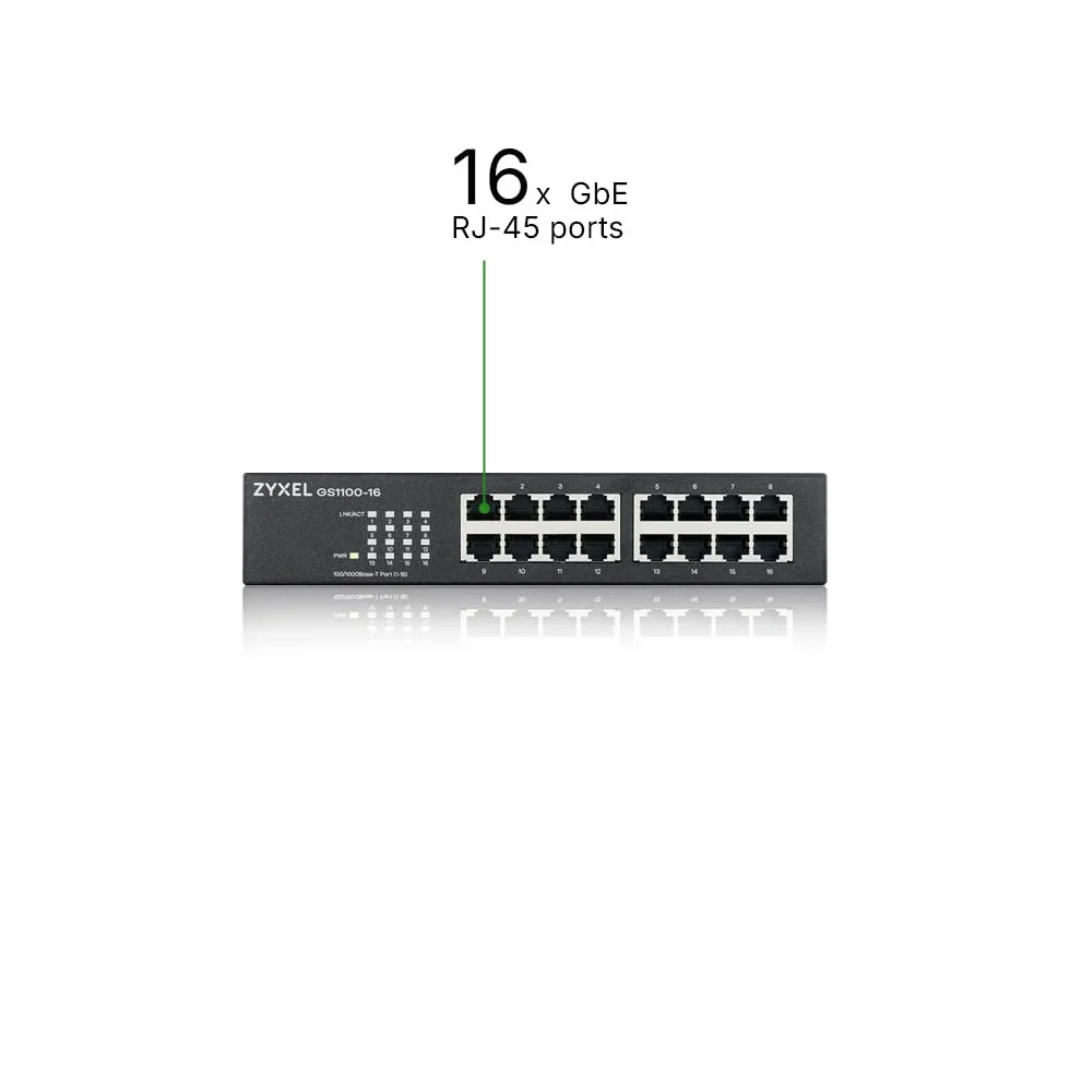 Zyxel Switch Unmanaged, 16 porte Gigabit, Design senza ventole [GS1100-16 v3]