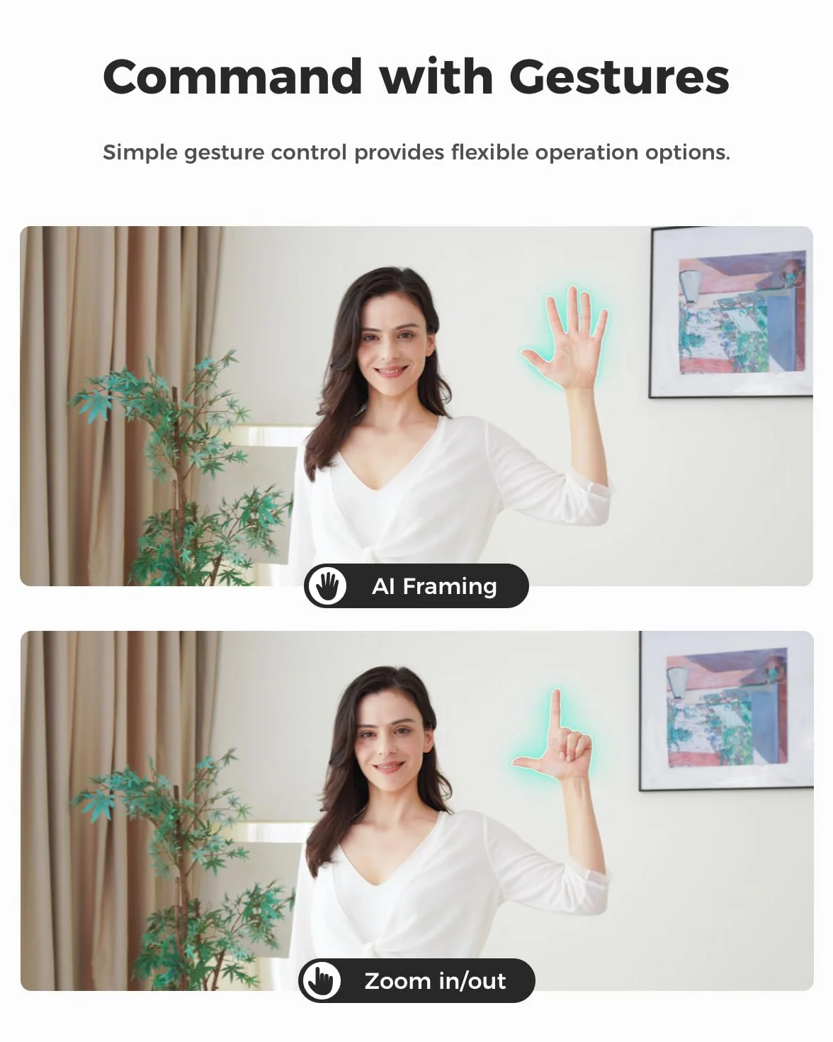 Webcam 1080P per PC, inquadratura AI, modalità bellezza, controllo gesti, HDR sfalsati, telecamera streaming per desktop e laptop, riunioni