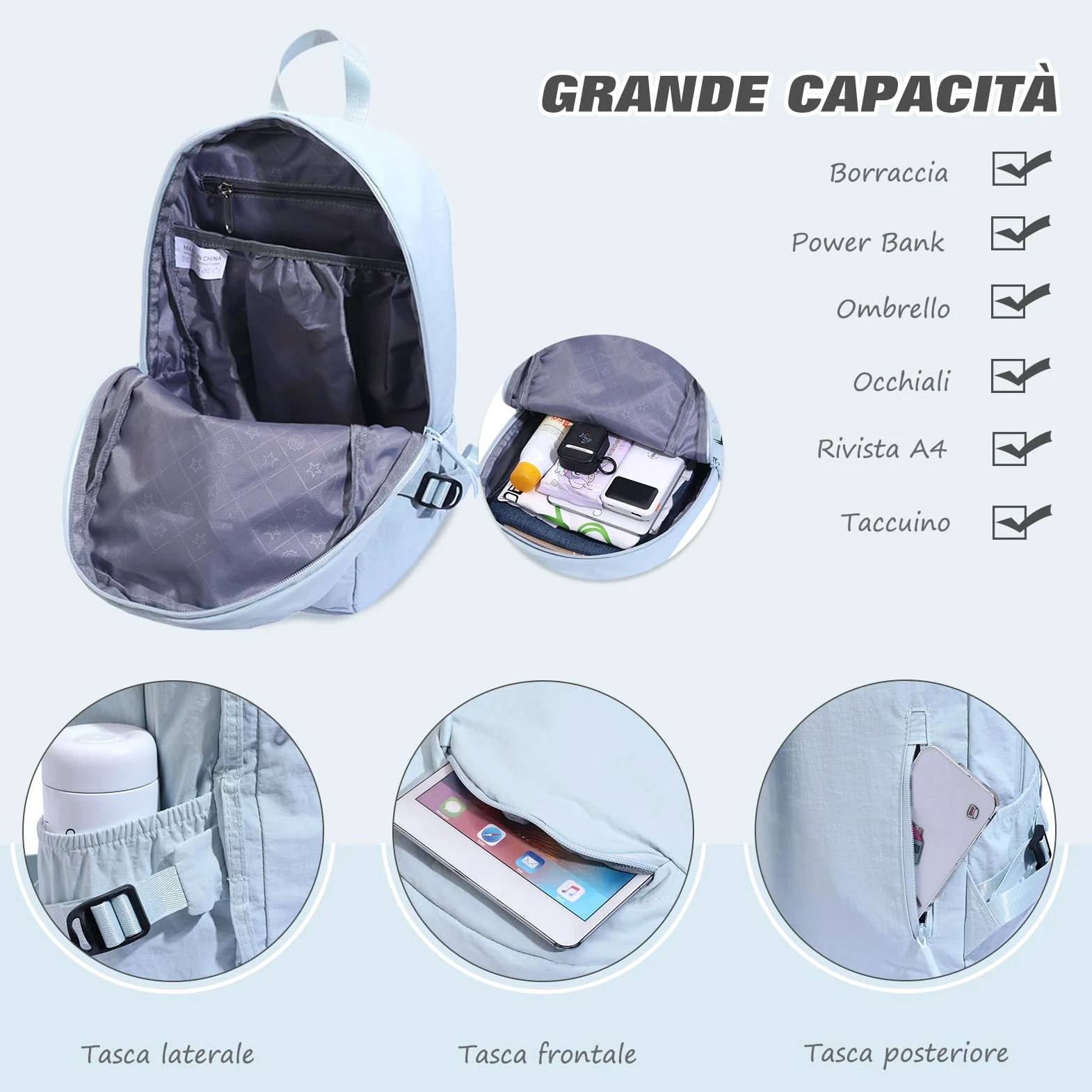 FANDARE Zaino Ultraleggero Pieghevole Zaino Ryanair 25x15x37 Zaini Casual 25 Litri Zaino da Viaggio Porta PC per Uomo Donna scuola Cartelle Bagaglio a Mano per Pendolarismo Trekking Verde