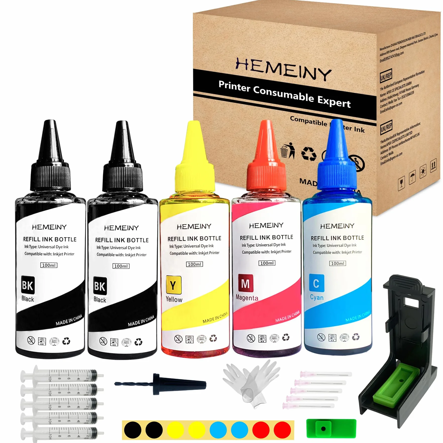 Kit di ricarica da 500 ml compatibile con cartucce d'inchiostro 308 e 308e, funziona su stampanti Envy 6122e, 6532e, 6520e, 6132e, 6530e, 6120e, 6110e, 6558e