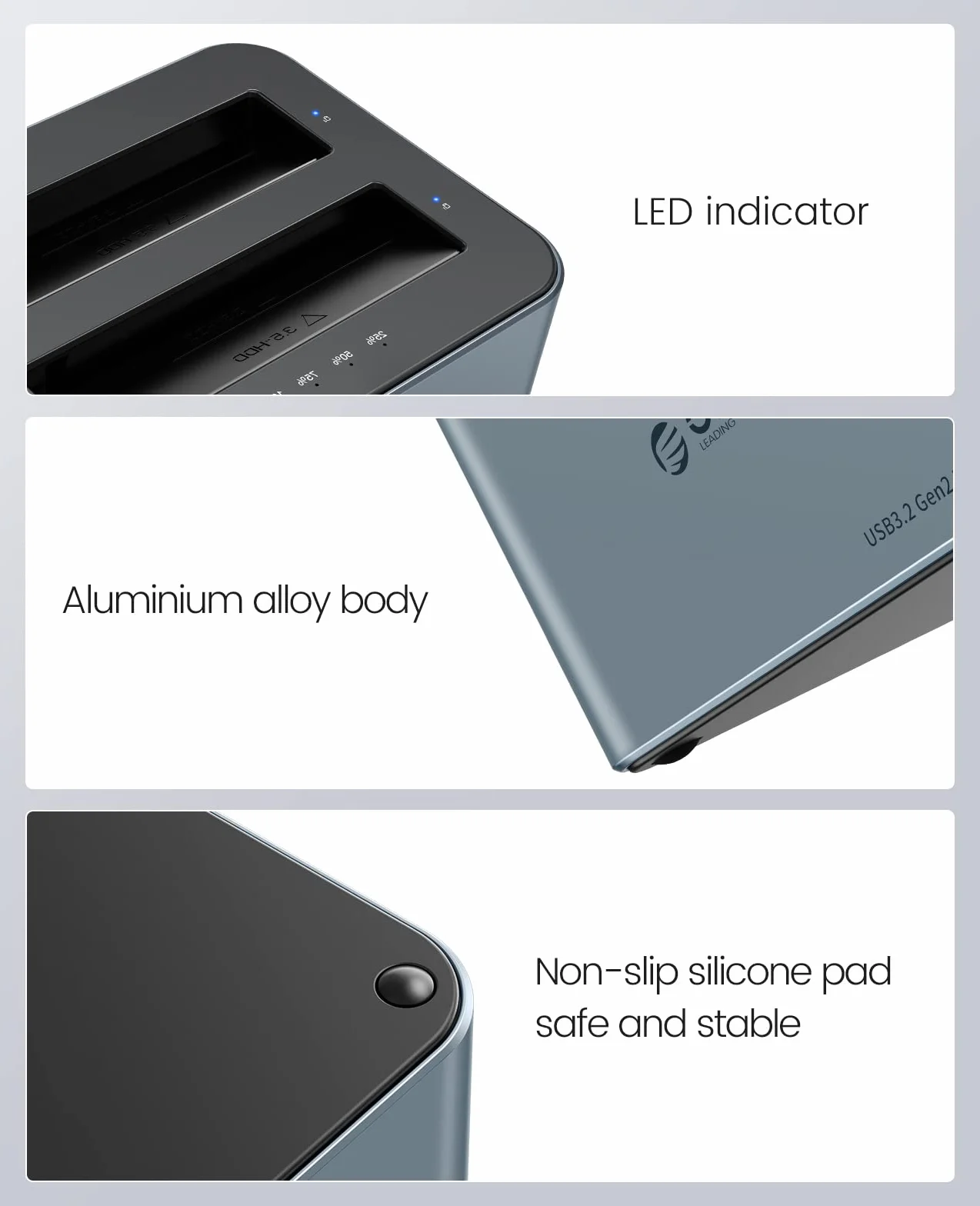 ORICO Docking Station Dual Bay USB 3.2 Gen 2 Clone Offline UASP 2.5/3.5 SSD/HDD Alluminio 18TB